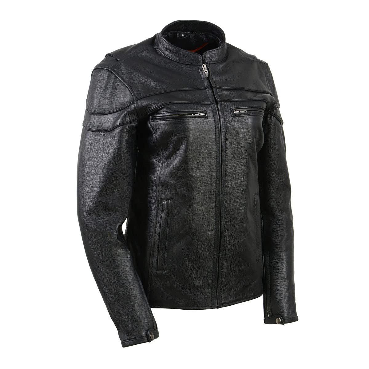 Milwaukee SH8011 Women's Black Leather Biker Jacket - Sporty Scooter Crossover Style for Motorcycle Riding & Casual Outfits