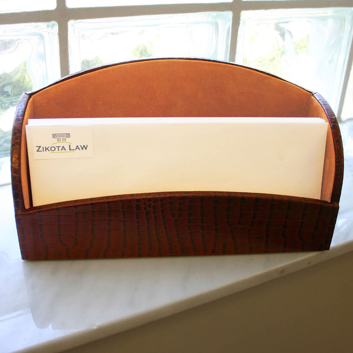 Dacasso Genuine Leather Letter Holder - Brown Crocodile Embossed Design for Office Desk Organizer | Perfect for Mail, Bills, and Documents Storage