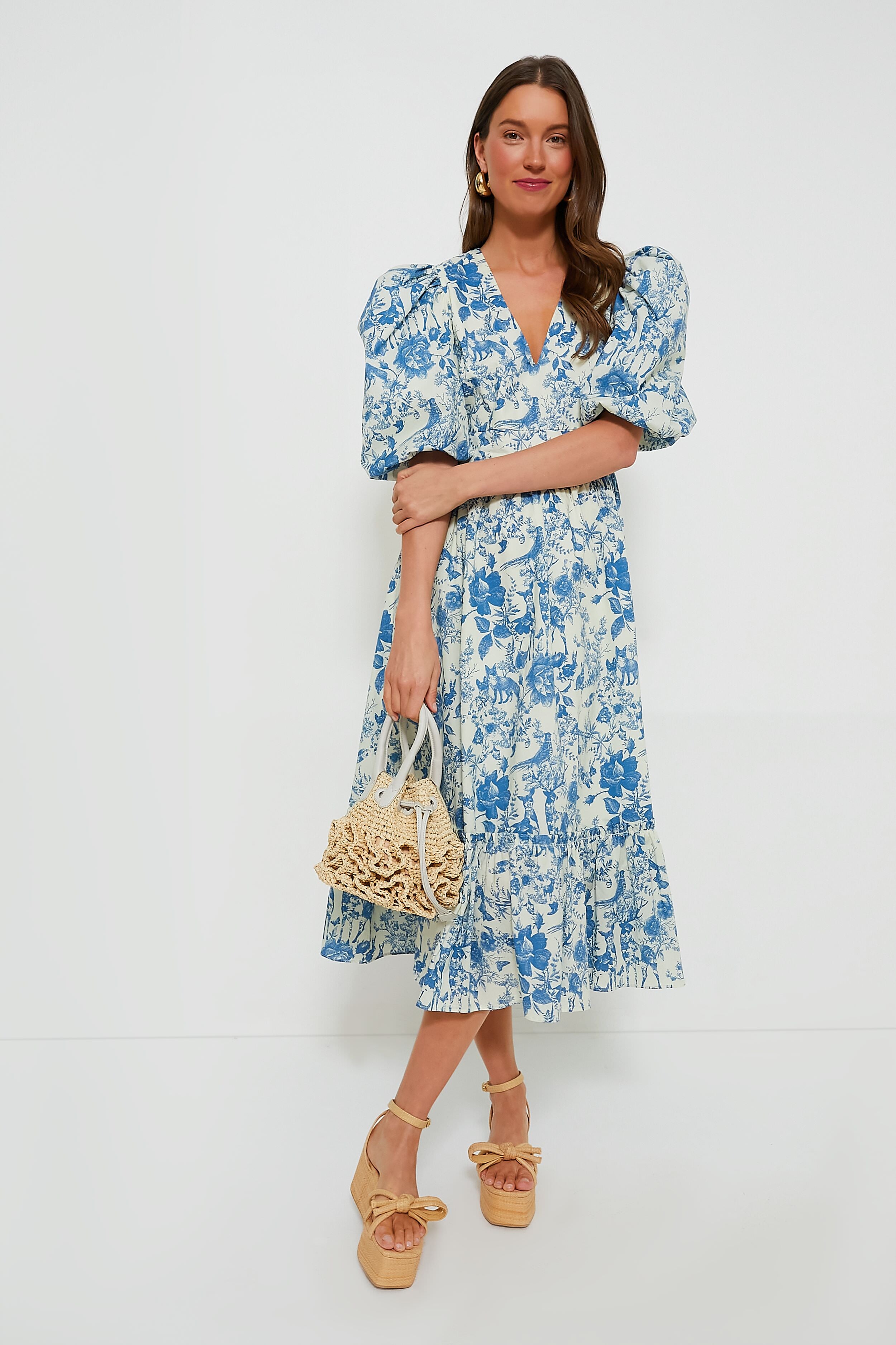 Blue Woodland Floral Lindley Dress - Elegant Floral Print Summer Dress for Women | Perfect for Weddings, Parties & Casual Outings