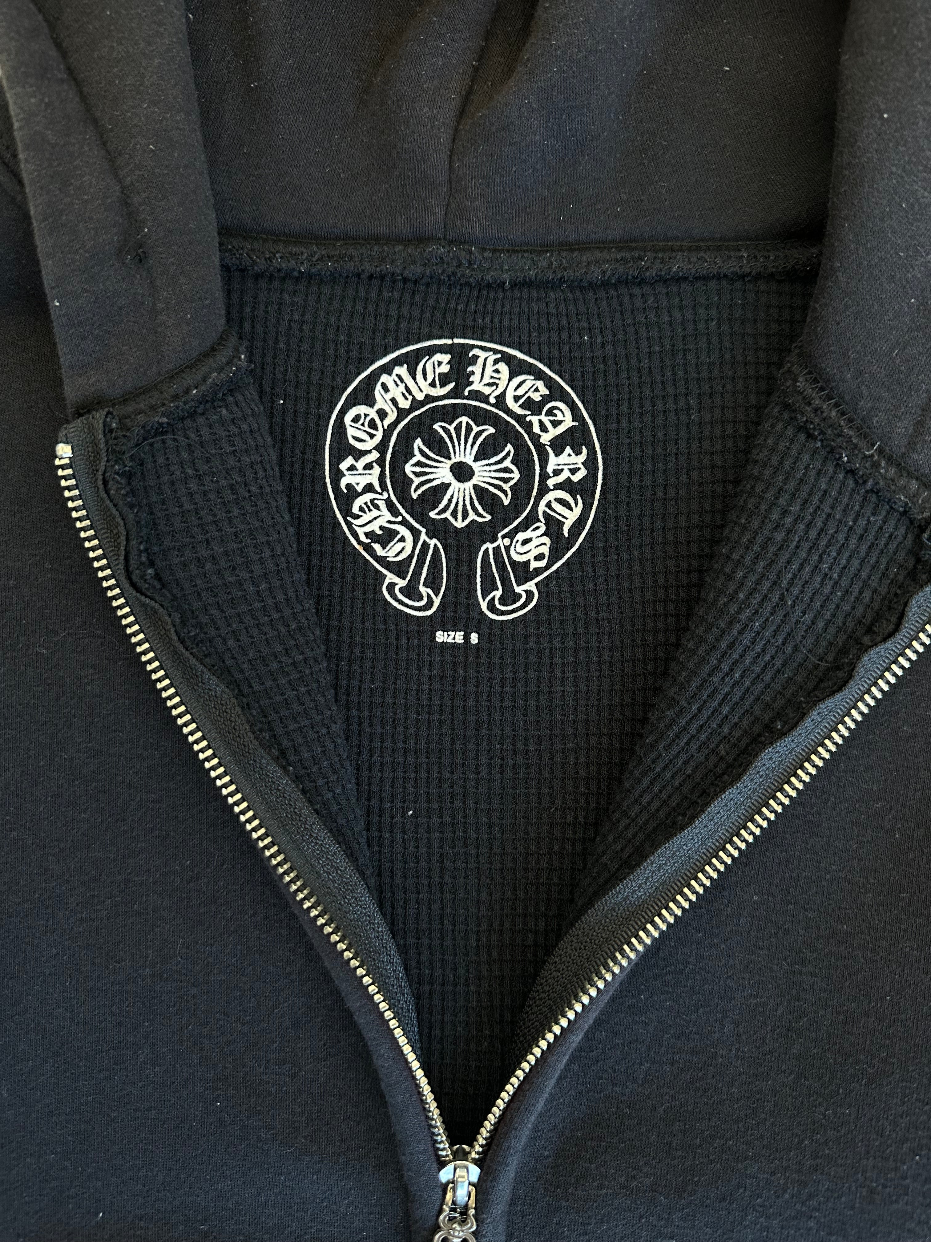 Chrome Hearts Black & White Thermal Bolo Hoodie with Horseshoe Logo - Stylish Zip Up Hooded Sweatshirt for Men & Women | Perfect for Streetwear, Casual Outfits & Winter Fashion