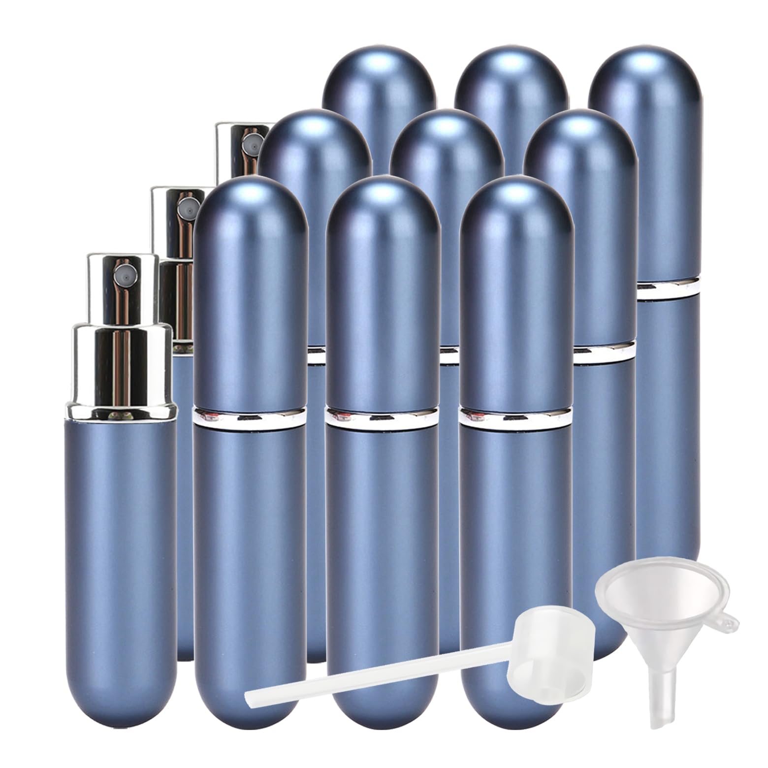 LusDoly 24-Pack 5ml Blue Mini Perfume Atomizer Bottles - Refillable Travel Spray Bottles for Perfume, Essential Oils, Cosmetic & Cleaning Liquids | Perfect for Travel, Gym, Home & Office Use