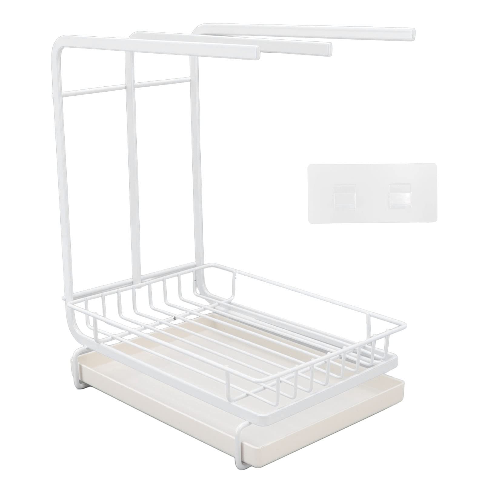 Dual Use Fast Drying Sponge Holder & Dishcloth Rack - Space Saving Kitchen Sink Organizer with Bottom Plate, Countertop Towel Stand for Bathroom & Kitchen (Perfect for Small Spaces & Clutter-Free Countertops)