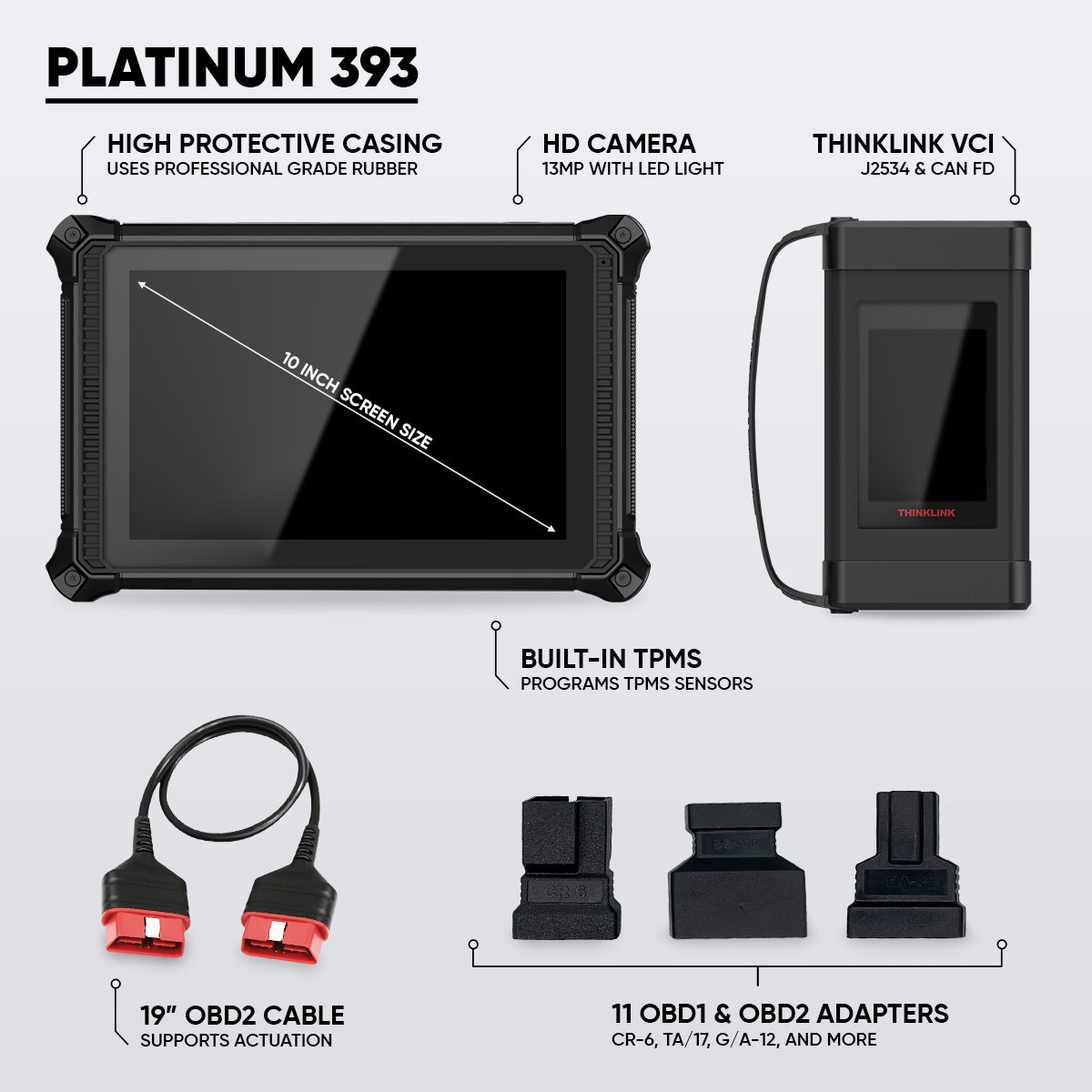PLATINUM 393 Professional Car Diagnostic Scanner - 10 Full System Coverage & 41 Maintenance Reset Functions | OBD2 Code Reader for Mechanics & DIY Auto Repair | Perfect for Engine Diagnostics, ABS, Airbag & Transmission Scanning