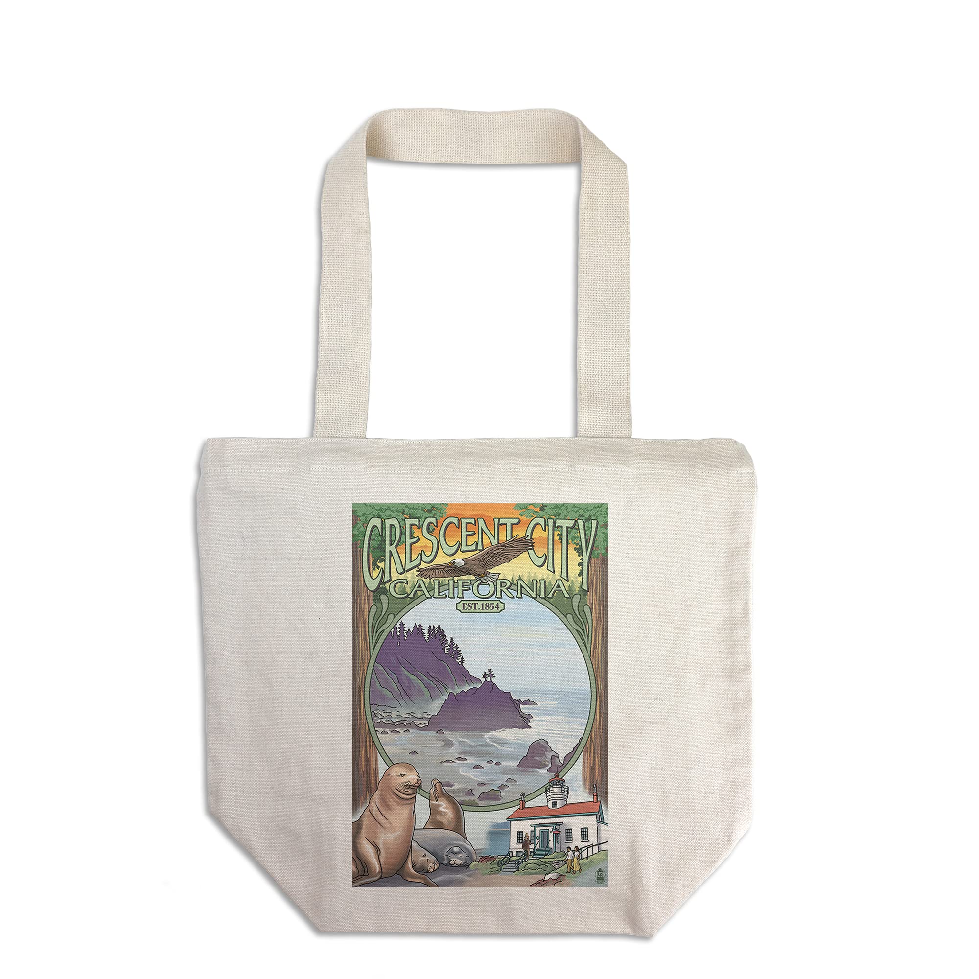 Crescent City California Views Tote Bag - 100% Cotton Canvas Reusable Shopping Bag for Beach, Groceries & Travel