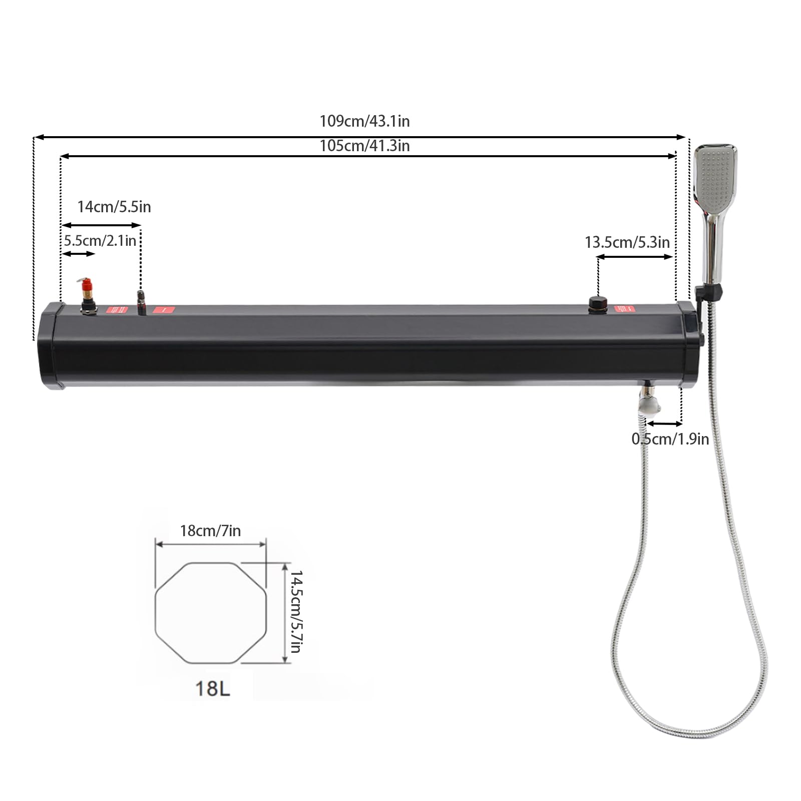 18L Portable Camping Shower with 5.58ft Hose - Roof Rack Mount Road Shower for Vehicles, Trucks, SUVs, Sedans & RVs | Perfect for Outdoor Adventures, Road Trips & Off-Grid Living