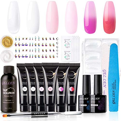 Gellen Poly Gel Nail Kit - Professional Acrylic Nail Builder Gel Set with Clear Nail Tips & Nail Art Decorations | All-in-One French Manicure & Nail Extension Kit | Perfect for Salon, Home DIY & Special Occasions