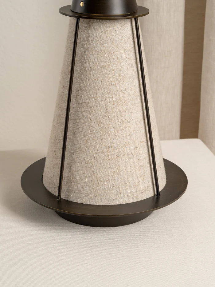 Rechargeable Bronze and Linen Table Lamp - Modern Home Decor Lighting for Living Room, Bedroom & Office