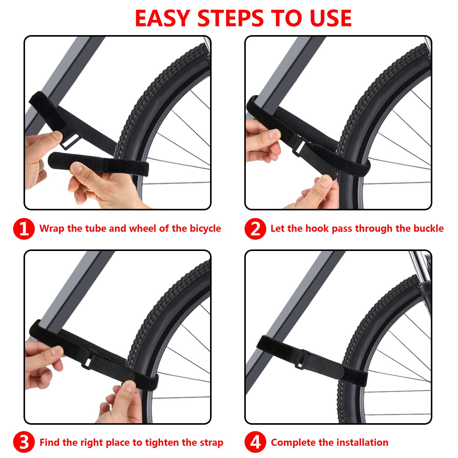 SANNIX Reusable Adjustable Bike Wheel Stabilizer Straps - Durable Hook Bike Rack Straps for Secure Transport (Black & Orange) - Perfect for Road Bikes, Mountain Bikes & Bike Racks