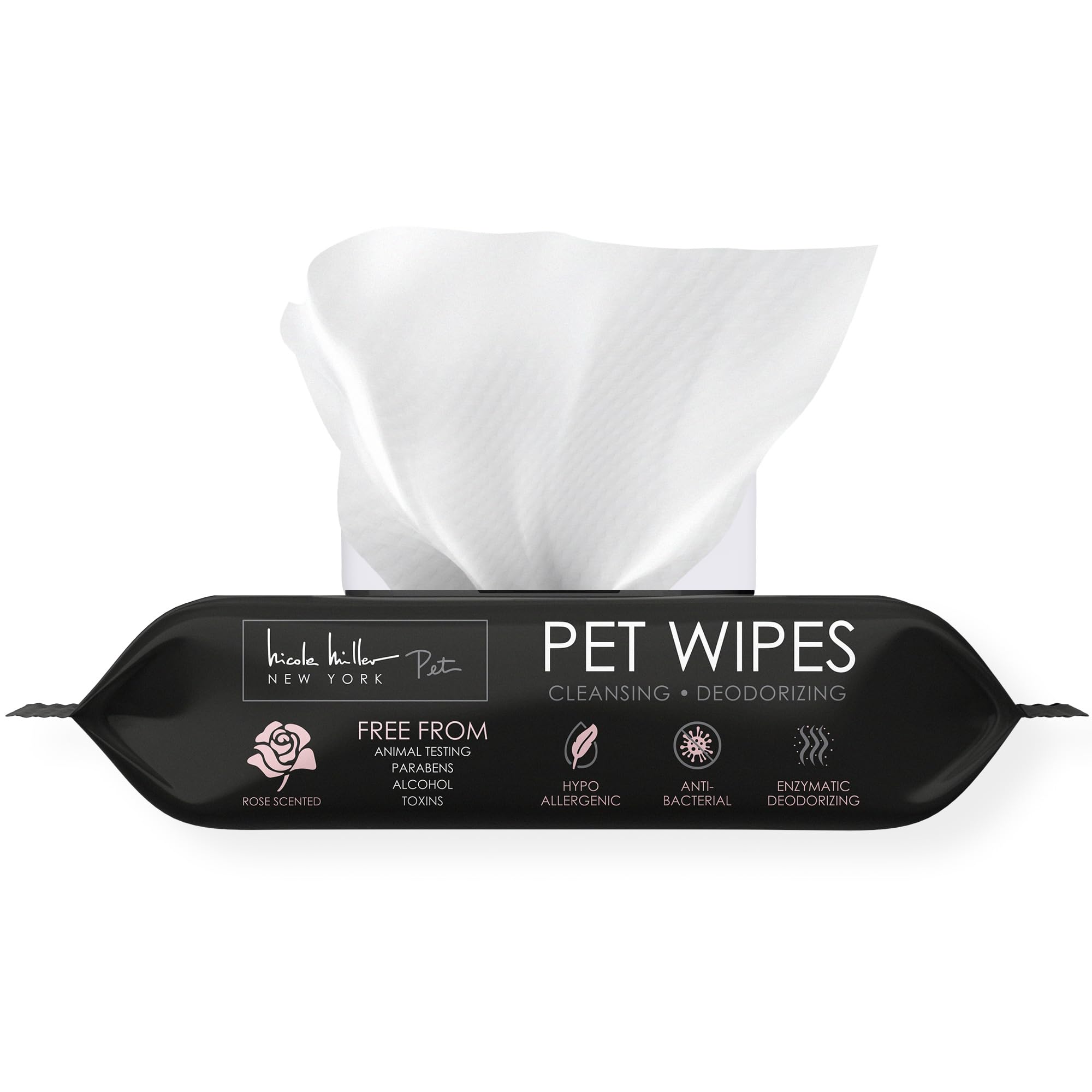 Nicole Miller Alcohol-Free Rose Scented Pet Wipes for Dogs & Cats - 100 Count, Gentle Cleaning for Ears, Paws, Body & Butt | Perfect for Grooming, Travel & Post-Walk Cleanup
