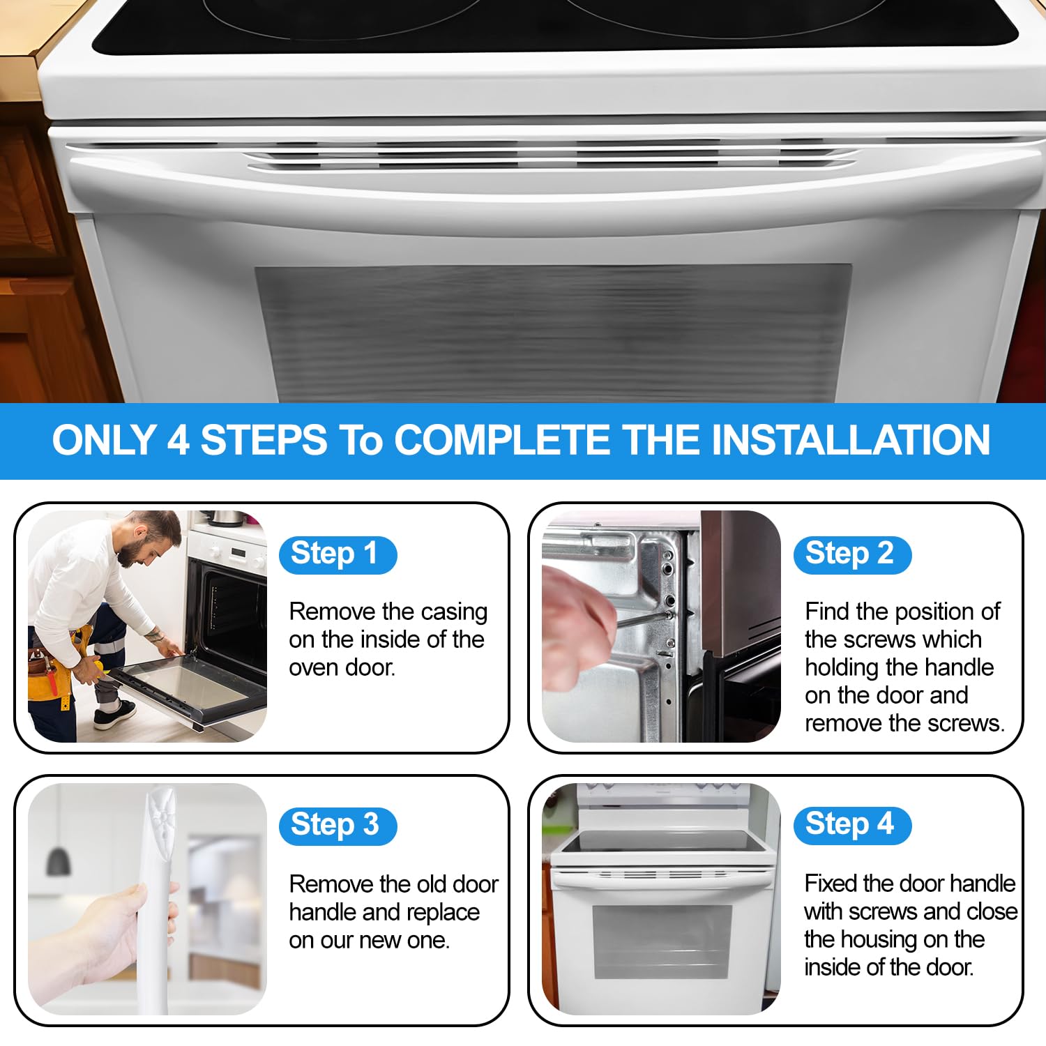 Upgraded Oven Door Handle Replacement - White - Compatible with Frigidaire, Kenmore, Electrolux Oven Stove Models AP6893146, 5304507385, PS12729046, CFEF3052TWA, CFEF3012UWA, CFEF3051TWB - Durable & Easy Installation for Home Kitchen Appliance Repair