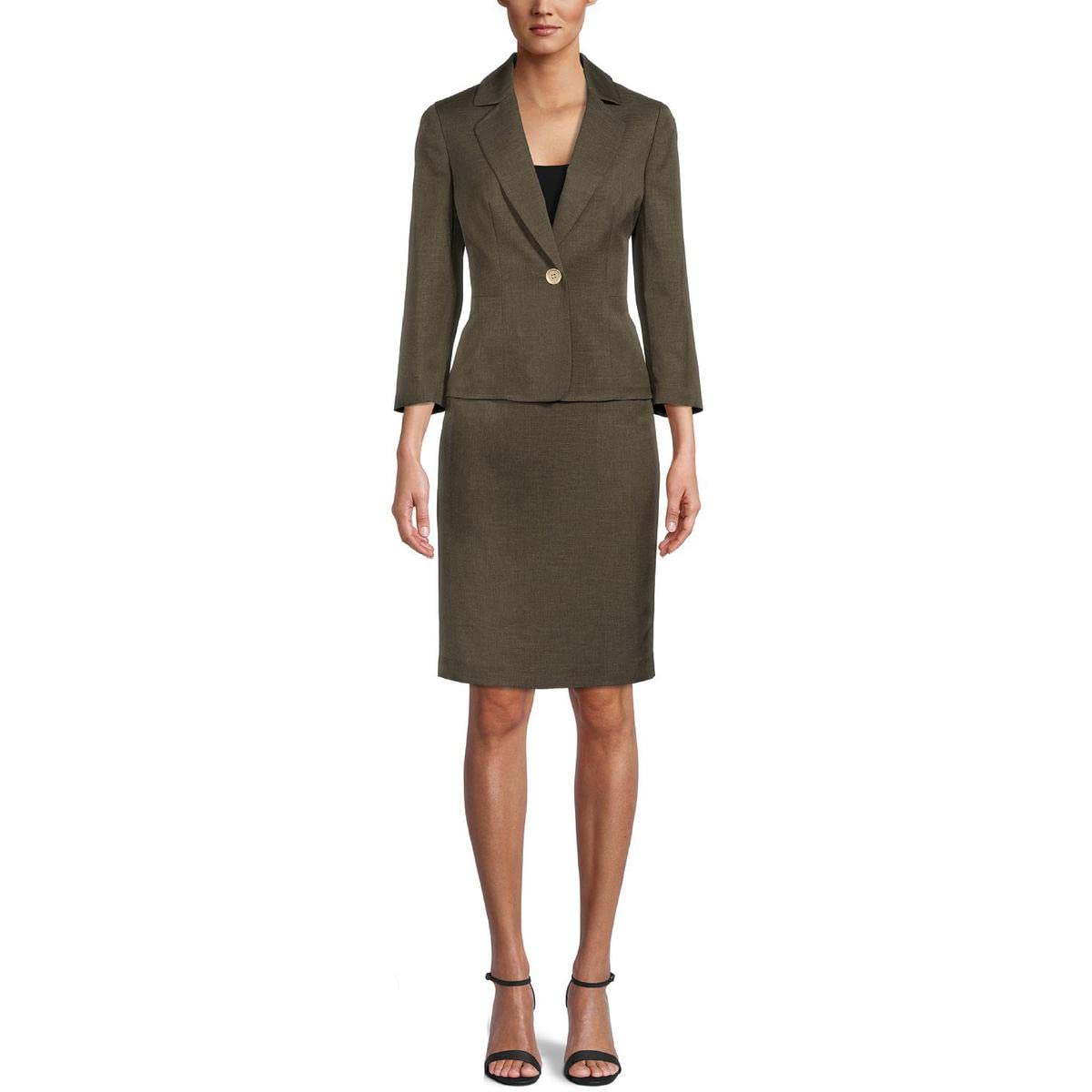 Women's 1 Button Notch Collar Glazed Melange Skirt Suit Set - Professional Office Wear & Formal Business Attire for Women