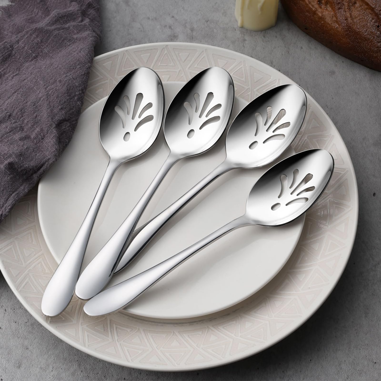 Premium Stainless Steel Slotted Serving Spoons Set - 4-Piece Heavy Duty Tablespoons for Buffet, Catering, Restaurant & Home Kitchen Use - Dishwasher Safe Metal Serving Utensils for Parties, Events & Daily Dining