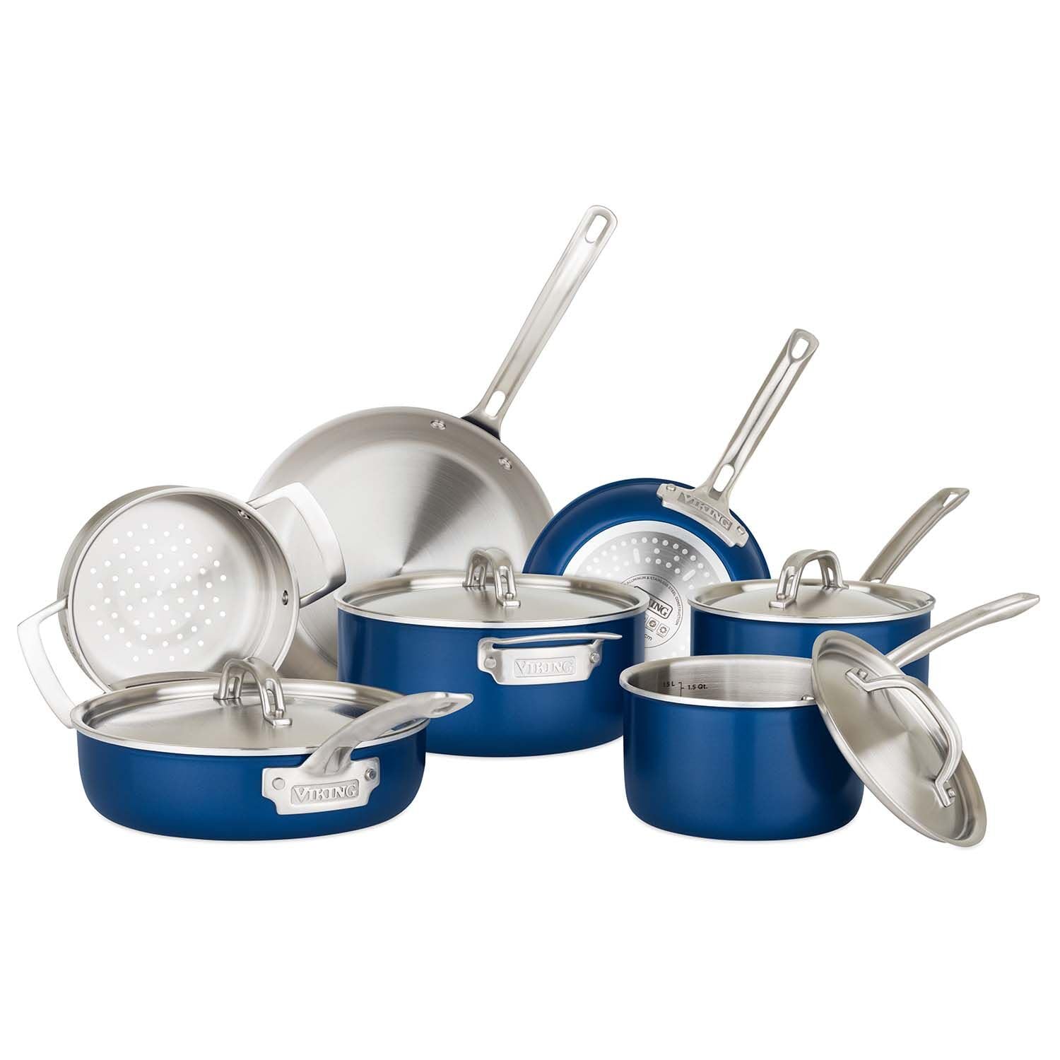 Viking Culinary 11-Piece Multi-Ply Stainless Steel Cookware Set with Lids - Dishwasher & Oven Safe - Compatible with All Cooktops Including Induction - Perfect for Home Cooking, Professional Kitchens & Gift Giving