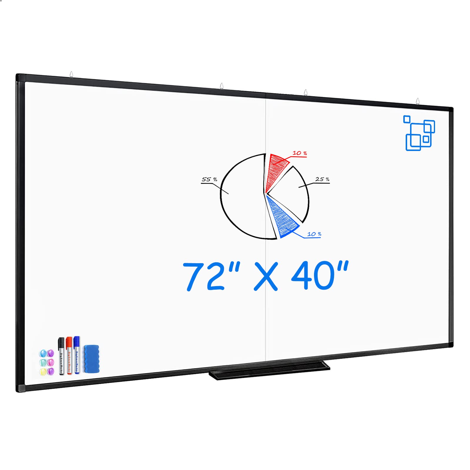 Maxtek 72 x 40 Inches Magnetic Dry Erase Whiteboard for Wall - Large Foldable White Board with Marker Tray, 3 Markers, 1 Eraser & 6 Magnets - Perfect for Office, Home, School & Conference Room Presentations