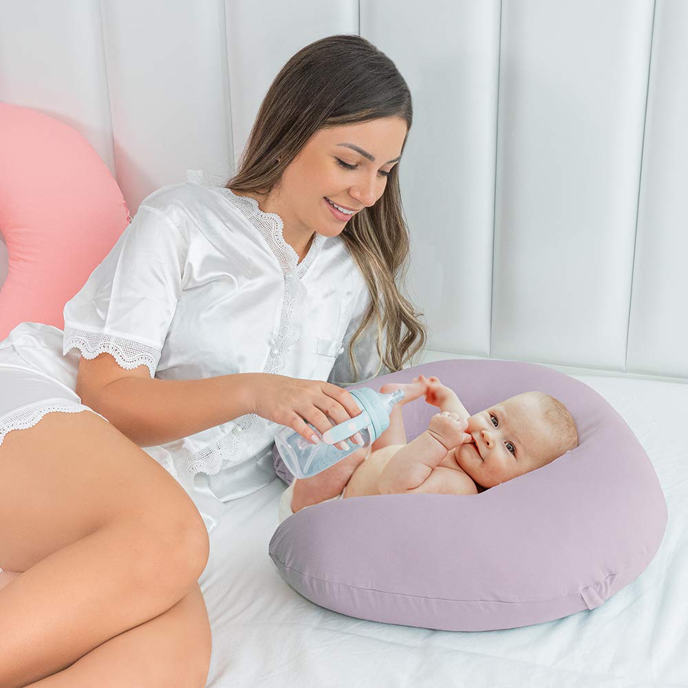 Breastfeeding Pillow with 2 Removable Covers - Nursing Support Pillow for New Moms & Babies - Machine Washable Nursing Cushion - Perfect for Feeding, Lounging & Tummy Time
