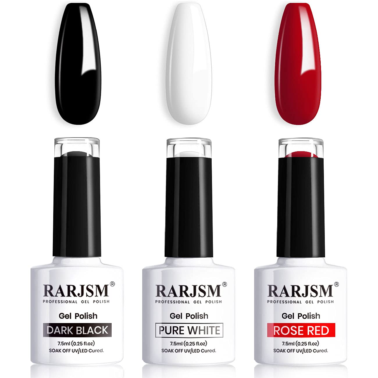 RARJSM Black & White Gel Nail Polish Kit - 3PCS 7.5ML Pastel Red Quick Dry Nail Polish with Thinner for French Manicure & Nail Art | DIY at Home or Salon | Requires UV/LED Lamp Curing | Perfect for Parties, Weddings & Professional Nail Services