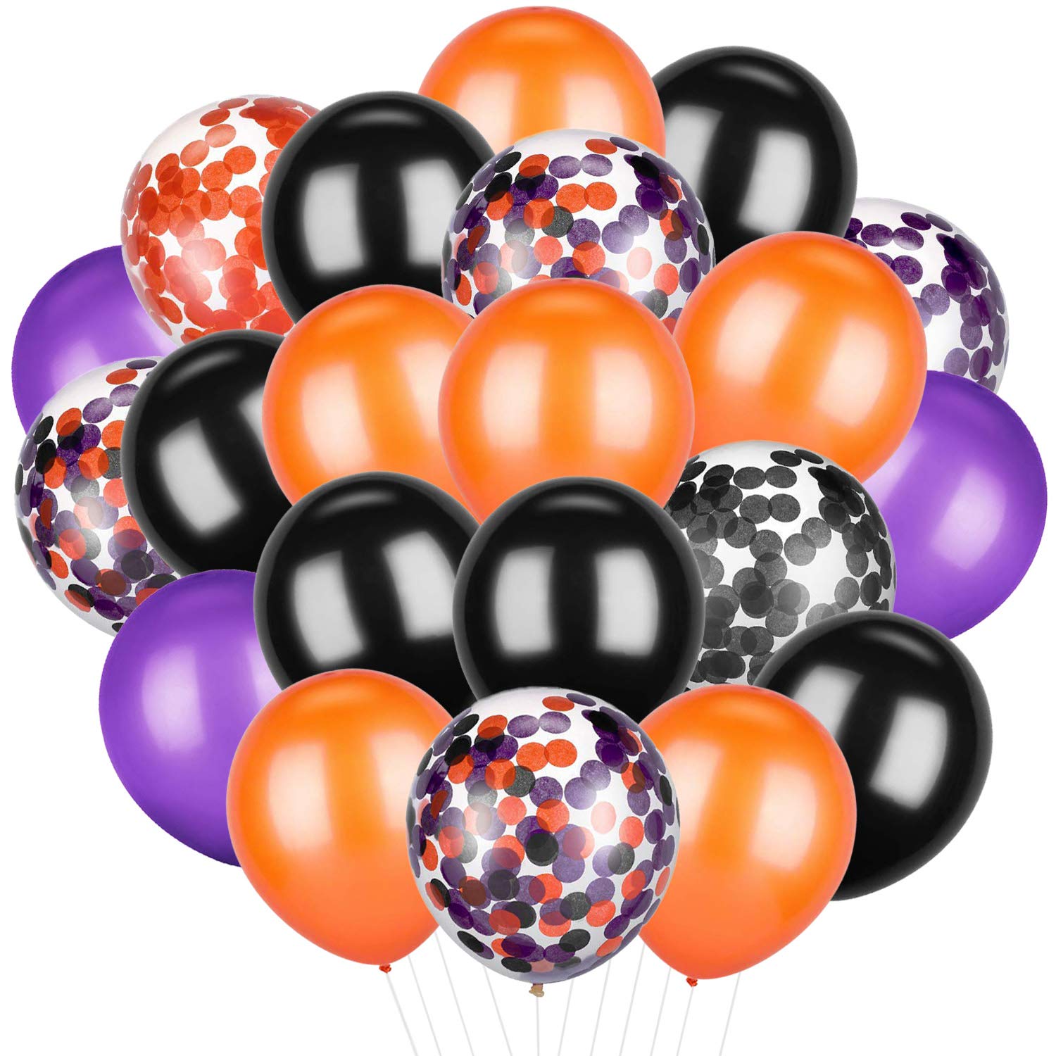 50 Pieces 12 Inch Christmas Confetti Balloons - Black, Purple, Orange Latex Party Balloons for Holiday Decorations, Birthday Parties & New Year Celebrations