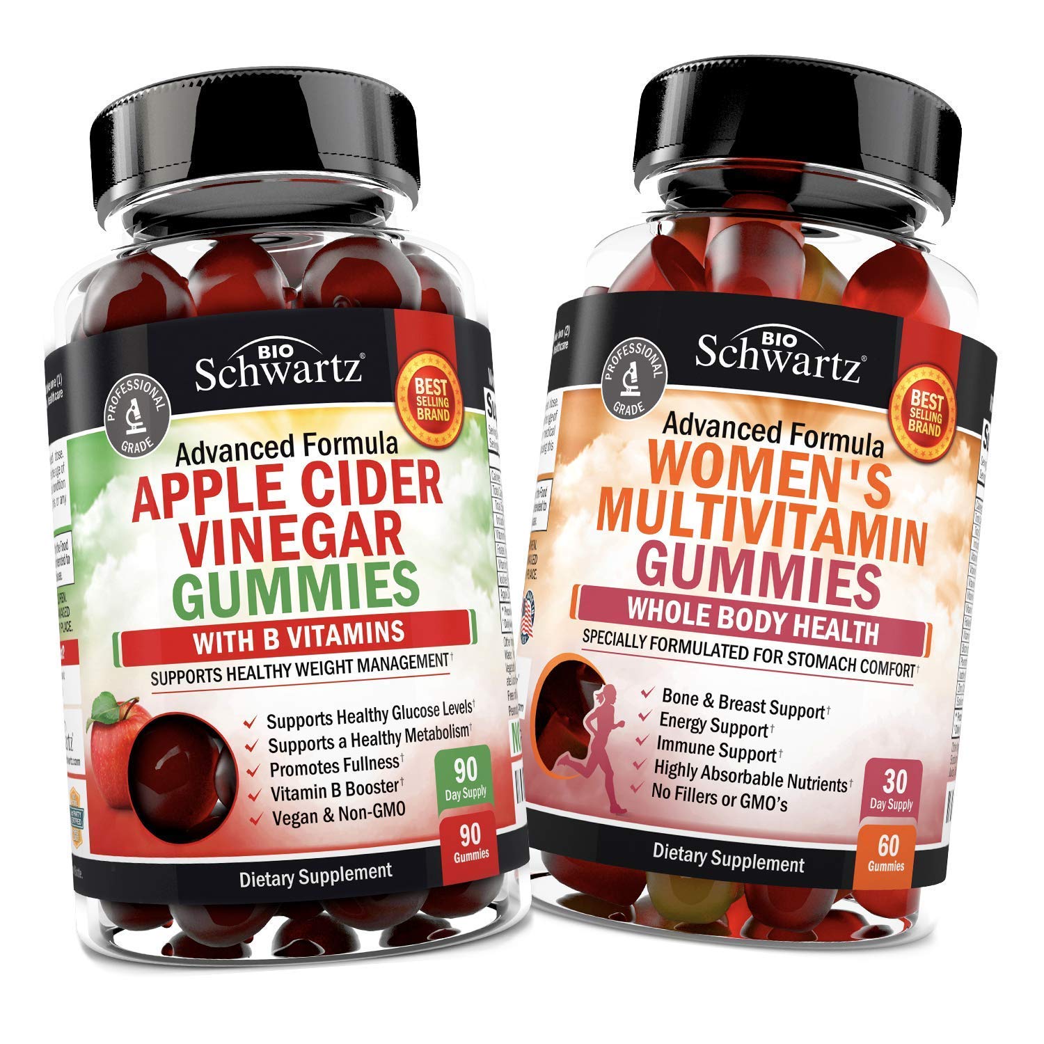 Vegan Apple Cider Vinegar Gummies with B Vitamins & Women's Multivitamin Gummies - Immune Support with Vitamins A, C, B6, B12, D & E - Premium Health Supplement for Energy, Digestion & Skin Care - Perfect for Daily Wellness Routine & Active Lifestyle
