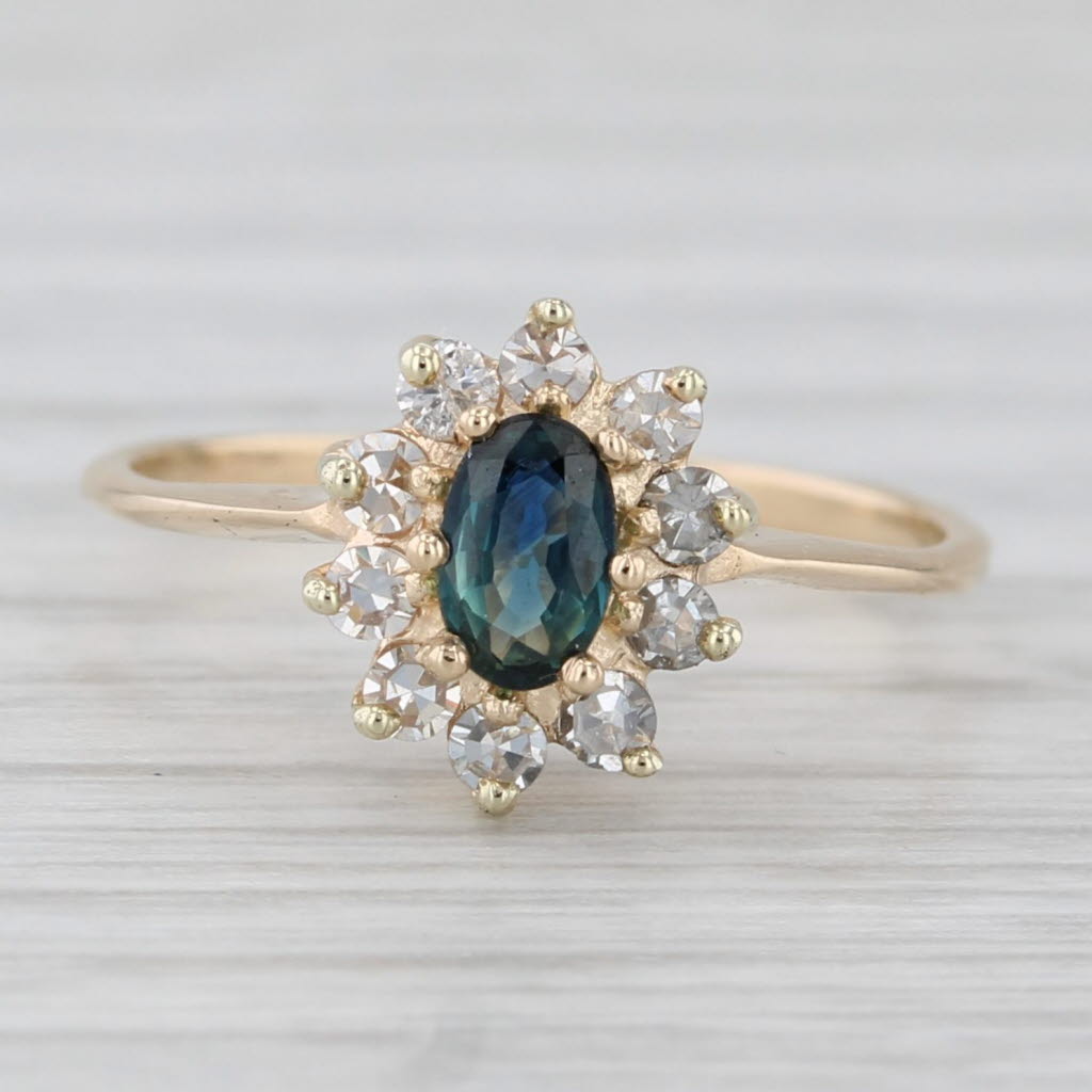 0.42ctw Oval Blue Sapphire Diamond Halo Ring in 14k Yellow Gold, Size 3.75 - Elegant Engagement & Wedding Ring for Women, Perfect for Proposals, Anniversaries and Special Occasions