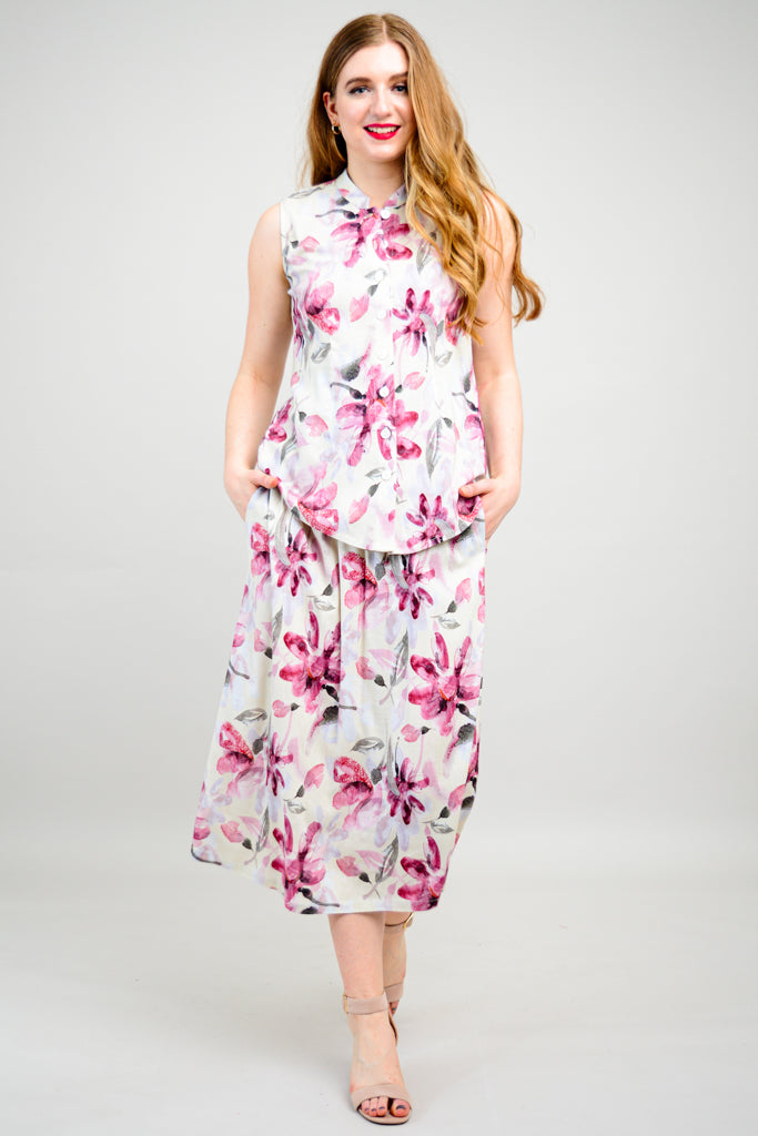 Debbie Floral Linen Bamboo Tank Top - Women's Casual Summer Blouse for Beach & Outdoor Activities