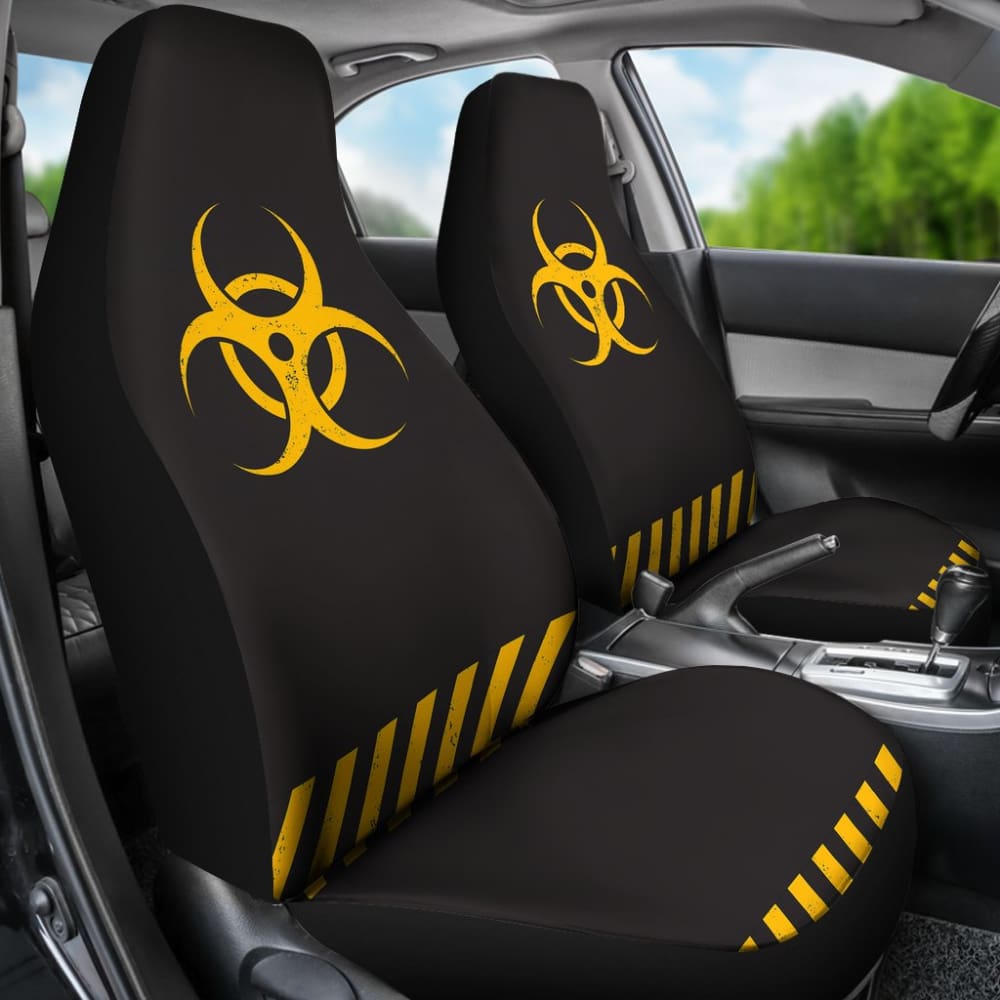 Premium Black & Yellow Biohazard Print Car Seat Covers - Universal Fit for Cars, Trucks & SUVs - Waterproof & Anti-Slip Protection for Daily Commute, Road Trips & Outdoor Adventures