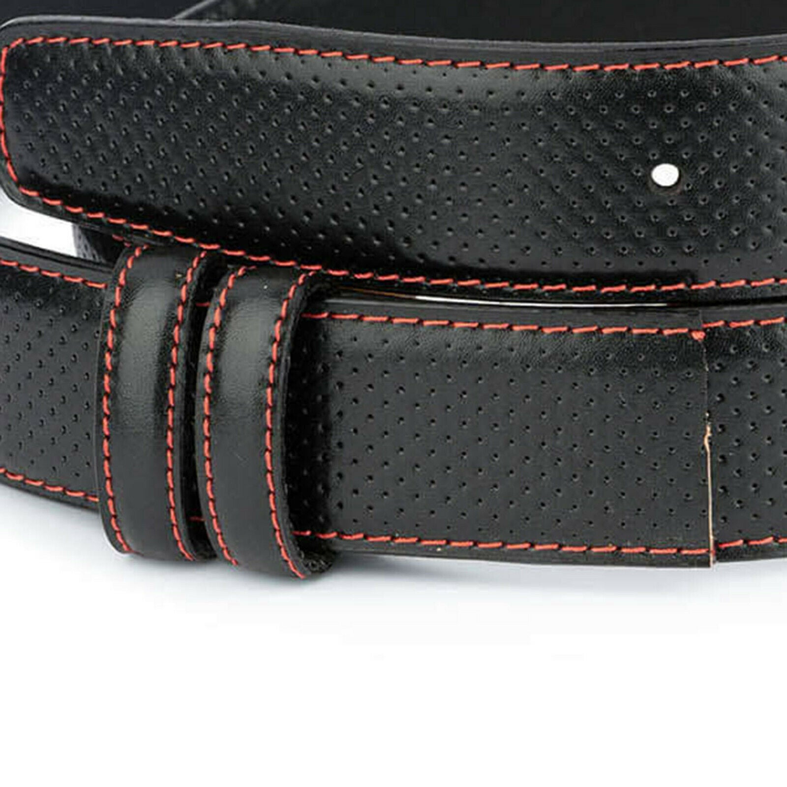 Dunhill Perforated Replacement Black Belt Strap - 35mm Genuine Leather Red - Perfect for Business Attire & Formal Occasions