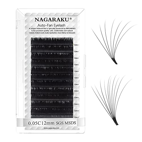 BELLE GAGA™ NAGARAKU Easy Fan Eyelash Extensions - 0.05 C Curl 12mm Volume Lashes for Beginners | Soft Professional Cluster Lashes for Rapid Blooming | Perfect for Salon, Bridal & Party Makeup Looks