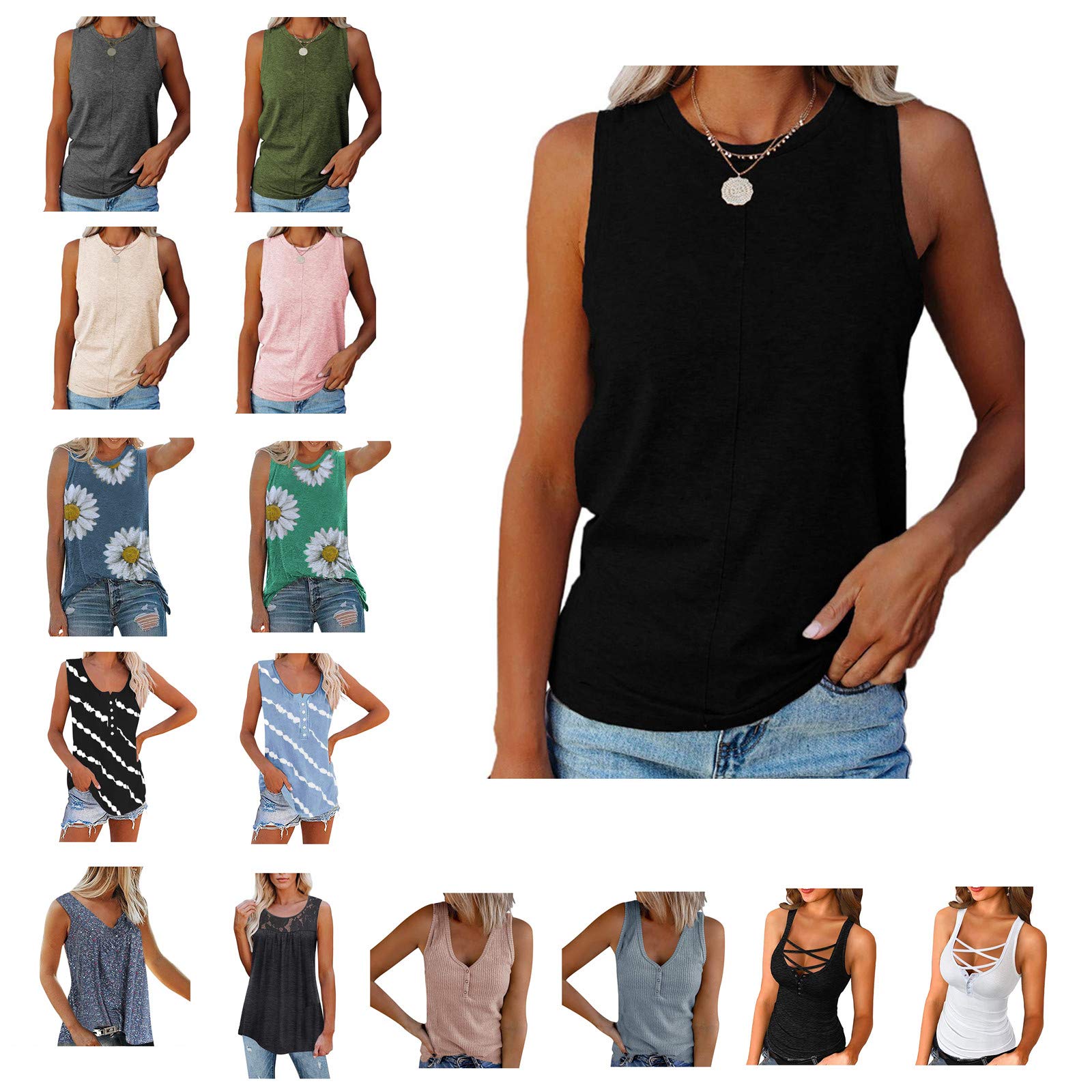 ZANFUN Women's Plus Size Floral Stripe Print Sleeveless Tank Tops - Casual Summer T-Shirts & Tunics (Sizes S-5XL) | Perfect for Beach Outings, Vacation Wear & Everyday Comfort