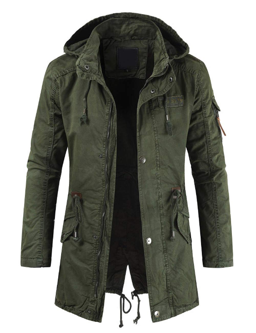 Men's Military Style Spring Cotton Hooded Parka Jacket - Mid-Long Length, Full-Zip with Removable Hood | Perfect for Outdoor Adventures, Camping & Casual Wear