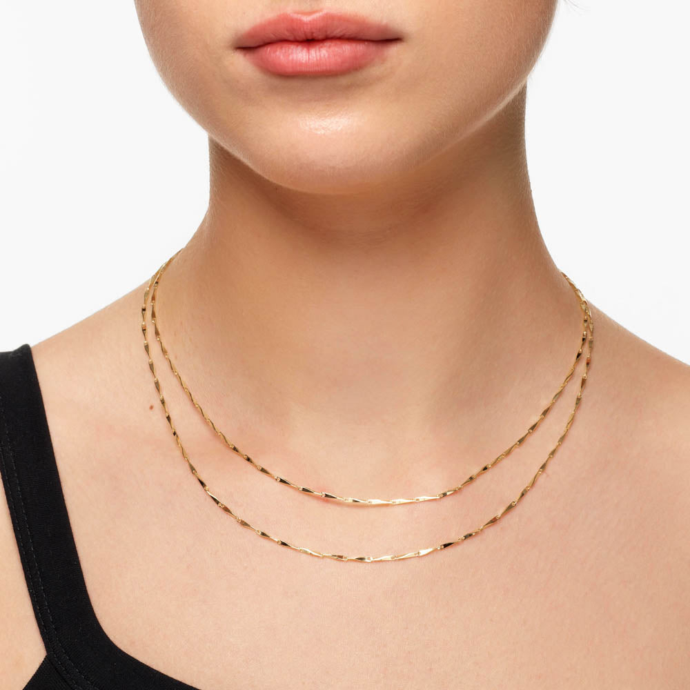 14K Gold Double Twist Bar Link Chain Necklace for Women - Elegant Layered Jewelry for Everyday Wear & Special Occasions
