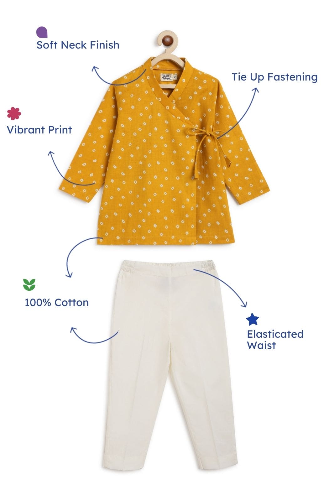 Boys Bandhani Kurta Pyjama Set - Traditional Indian Ethnic Wear for Festivals & Special Occasions - Yellow