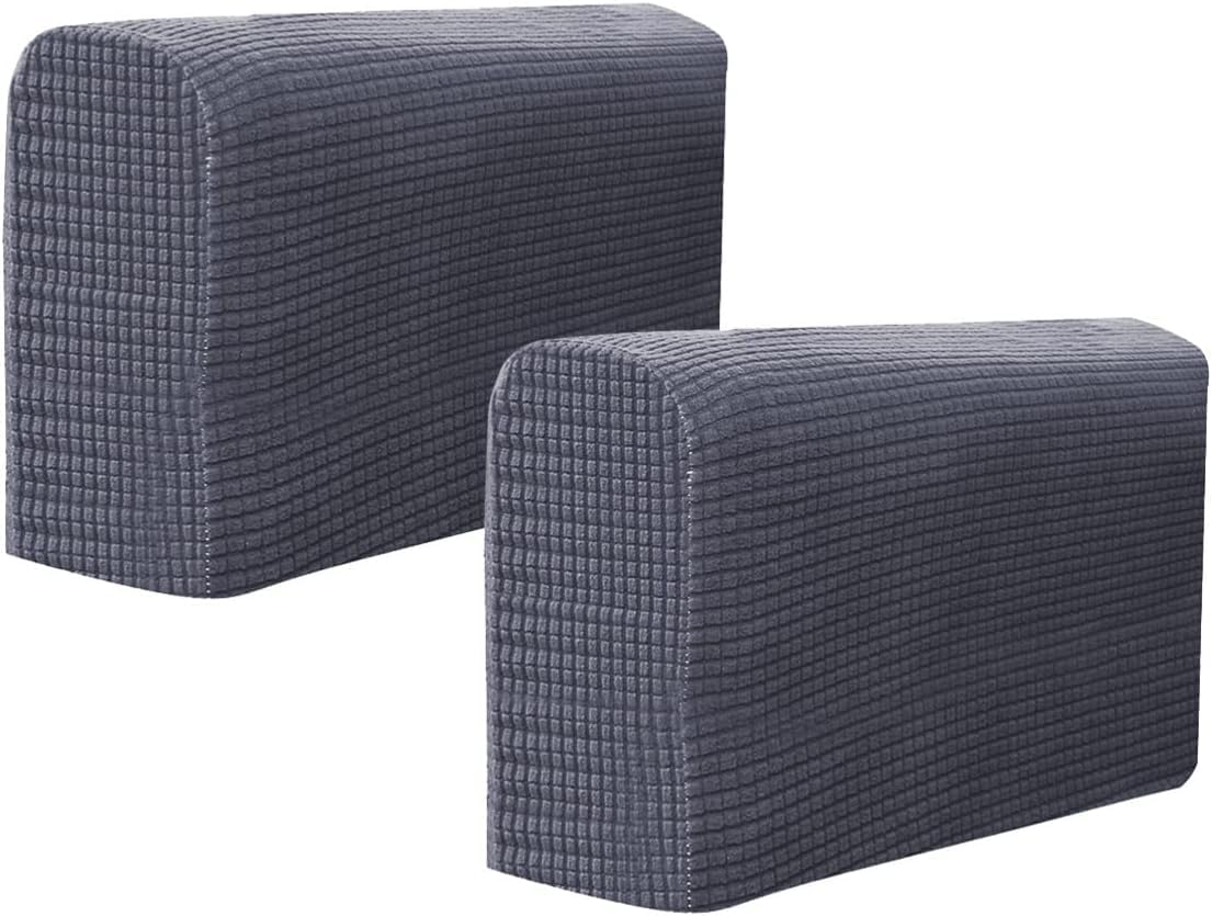 RCFINE 2-Pack Anti-Slip Stretch Sofa Arm Covers - Elastic Armchair Slipcover Protector for Home, Office, Recliner, Loveseat (Dark Grey) | Perfect for Pets, Kids & Spill Protection