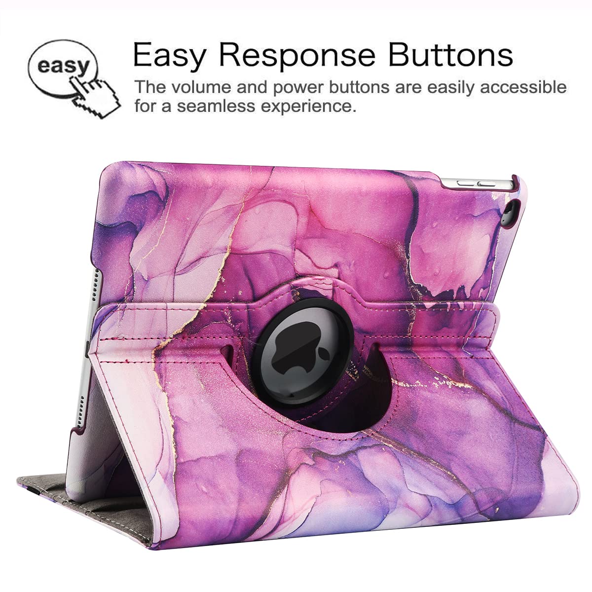 360° Rotating Stand Protective Case for iPad 9.7 inch (5th/6th Gen 2017/2018) & iPad Air 2 - Auto Sleep/Wake Smart Cover with Shock Absorption, Marble Purple - Perfect for Work, Study & Travel