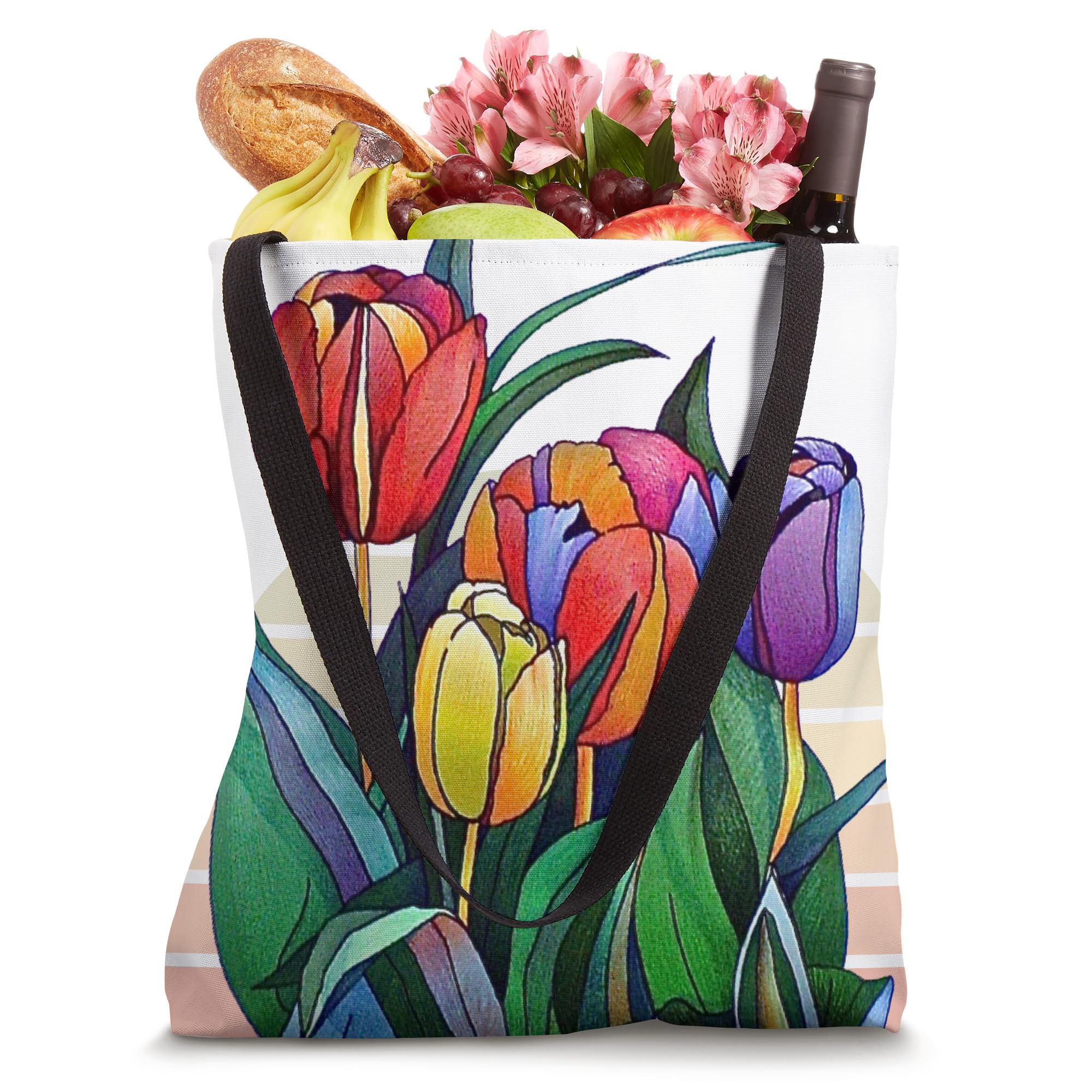Stylish Tulips and Sun Floral Tote Bag for Women - Lightweight & Durable Canvas Shopping Bag - Perfect for Beach, Grocery, Work & Travel