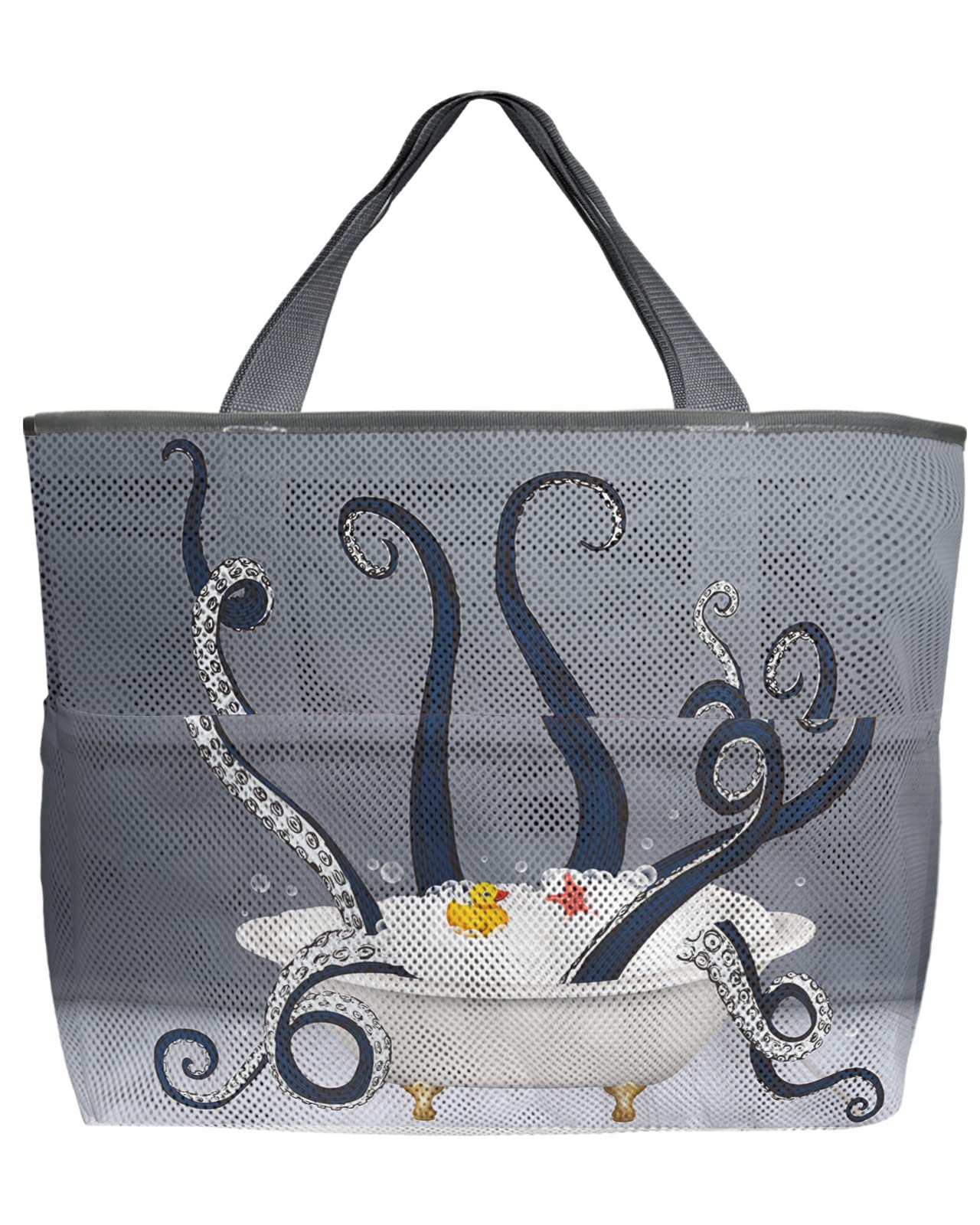 Mesh Beach Bag for Women - Large Waterproof Toy Tote with 8 Pockets | Perfect for Pool, Gym, Travel & Bathing | Cute Octopus Bubble Bath Design