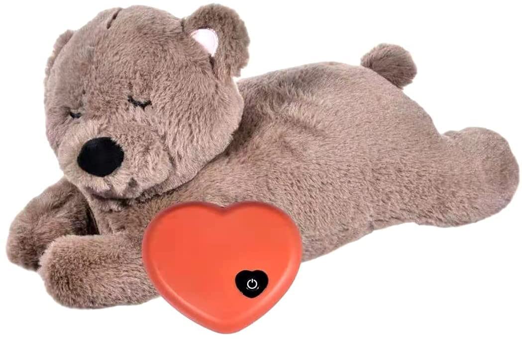 HonourHope Dog Heartbeat Toy for Anxiety Relief - Soft Plush Pet Calming Puppy Toy with Realistic Heartbeat for Behavioral Training, Stress Relief & Separation Anxiety - Perfect Companion for Puppies, Dogs, Cats & Kittens (Bear Design) - Ideal for Crate Training, Travel & Bedtime Comfort