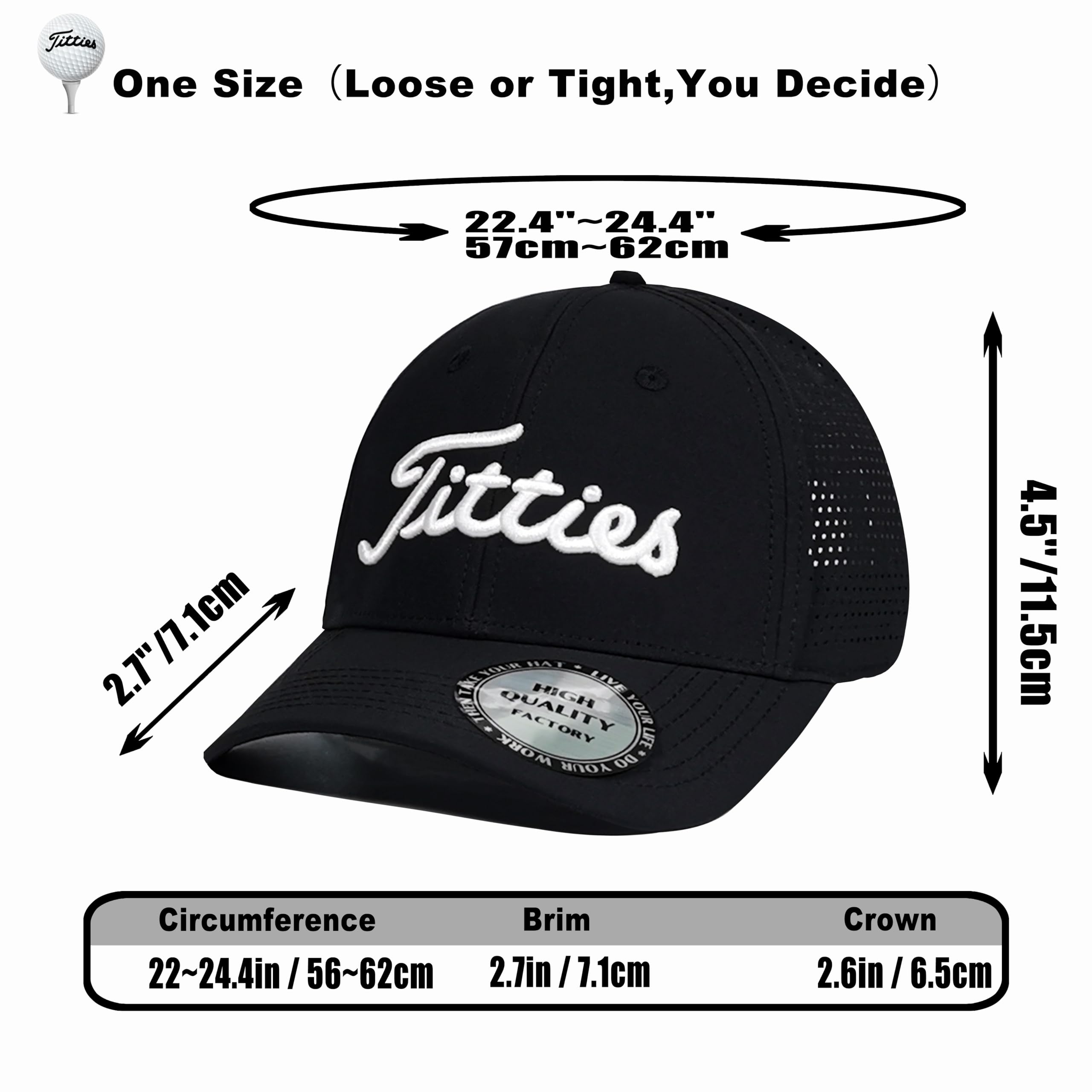 Bamveio Funny Golf Hats for Men & Women - Titliest Style Cap in White & Black | Perfect for Golfing, Casual Wear & Humorous Gifts