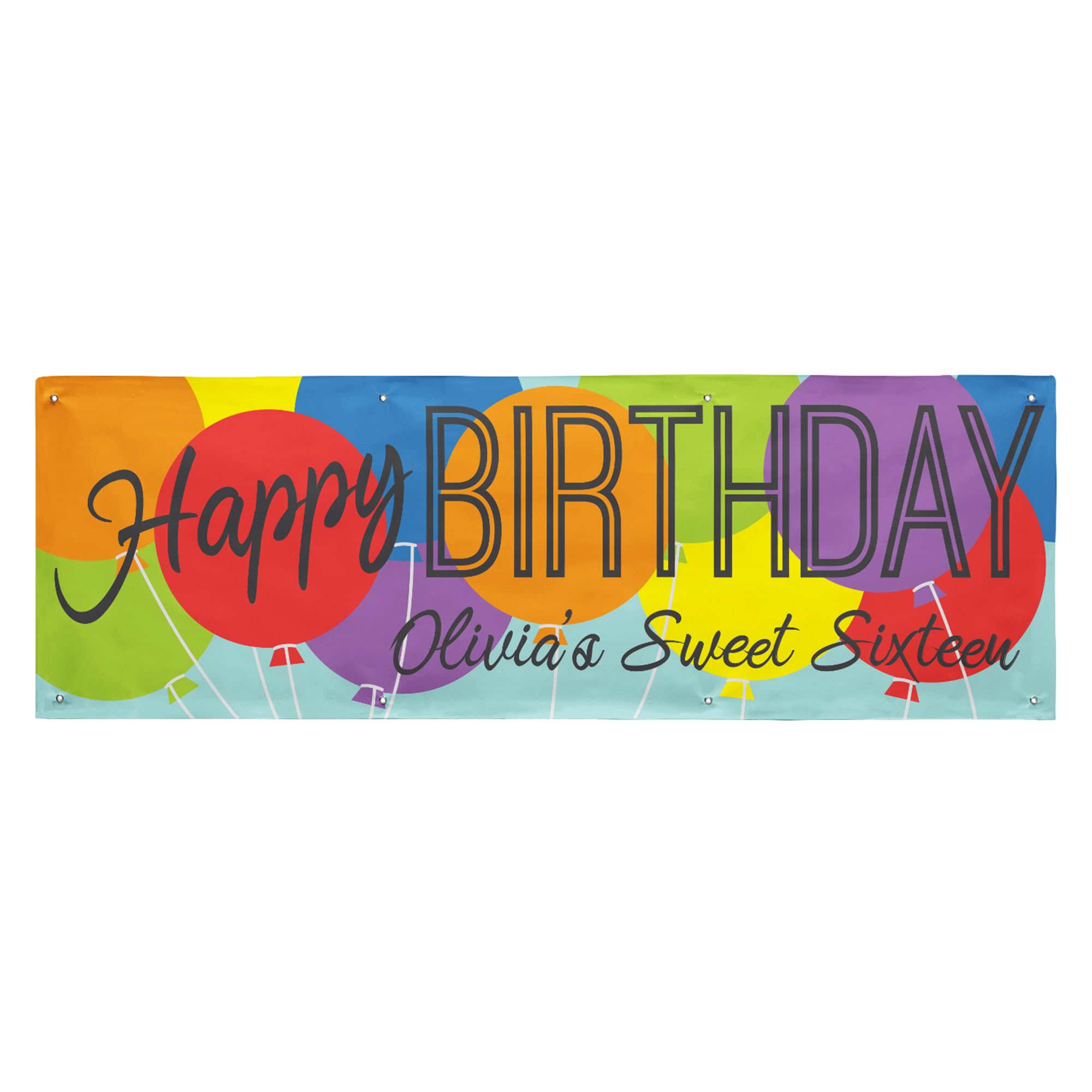 Custom Personalized Birthday Banner - 8ft Vinyl Party Decoration for Indoor & Outdoor Celebrations - Primary Colors with Balloons - Perfect for Birthday Parties, Anniversaries & Special Events