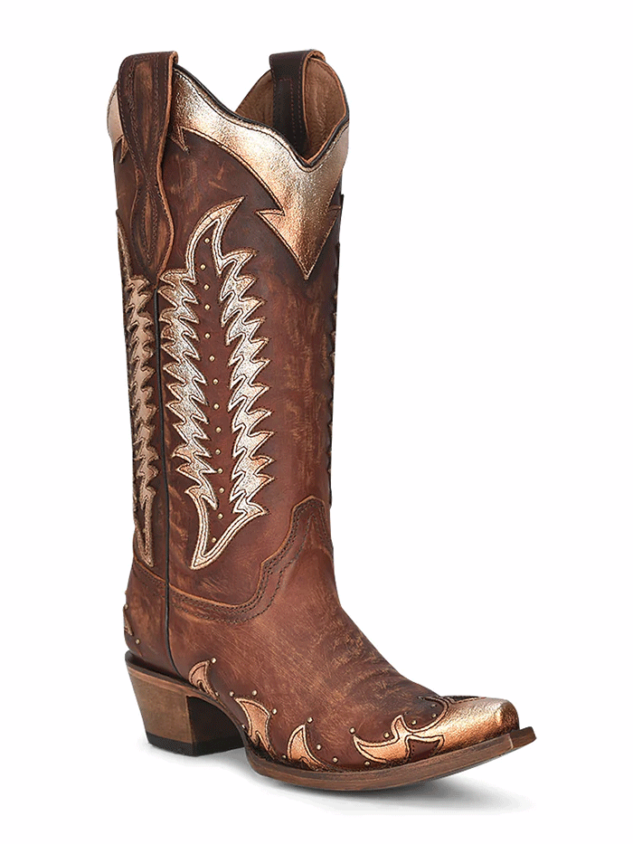 Circle G L2042 Women's Western Boots - Cognac Leather with Embroidery & Studs for Cowgirl Fashion & Country Style Outfits