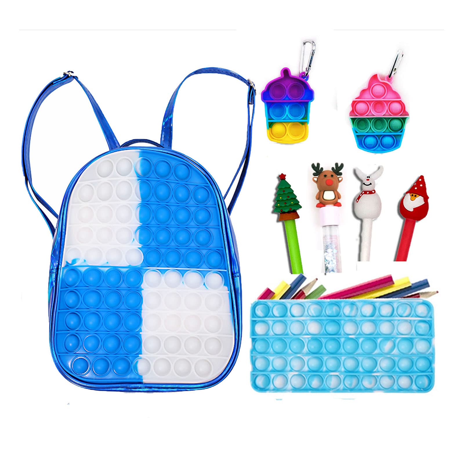 FUFUCAILLM Fidget Pop Backpack - Stress Relief Push Bubble Shoulder Bag with Adjustable Straps, Colorful Sensory Toy Purse for School, Travel & Anxiety Relief - Perfect for Kids & Adults (Style C-1)