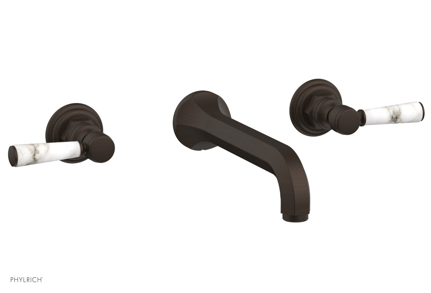 HEX TRADITIONAL Wall Lavatory Set - White Marble Lever Handles 500 13 - Modern Bathroom Faucet for Sink, Vanity & Powder Room (Oil Rubbed Bronze Finish)