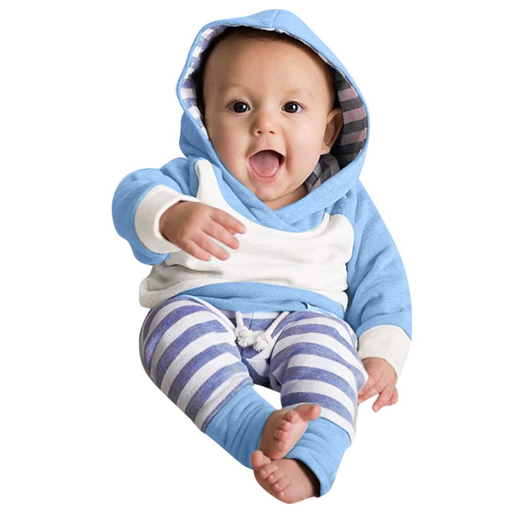 3PCS Newborn Baby Boy Girl Outfits Set - Cute Colorblock Hoodie, Striped Pants & Headband | Winter Clothes for Infants | Perfect for Family Photos, Holiday Gifts & Daily Wear