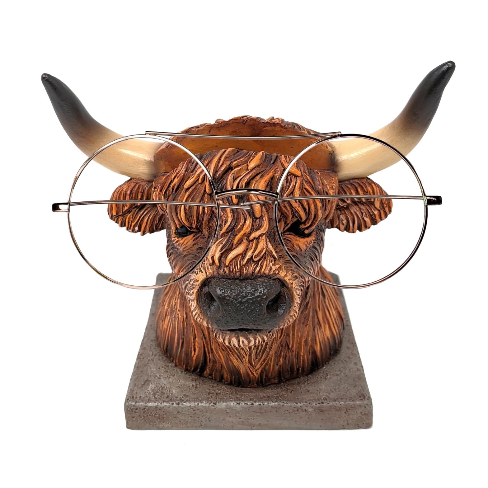Highland Cow Eyeglasses Holder - Cute Resin Glasses Stand for Nightstand & Office Desk, Functional Eyewear Organizer for Home & Office Décor | Perfect Gift for Cow Lovers & Eyeglass Users