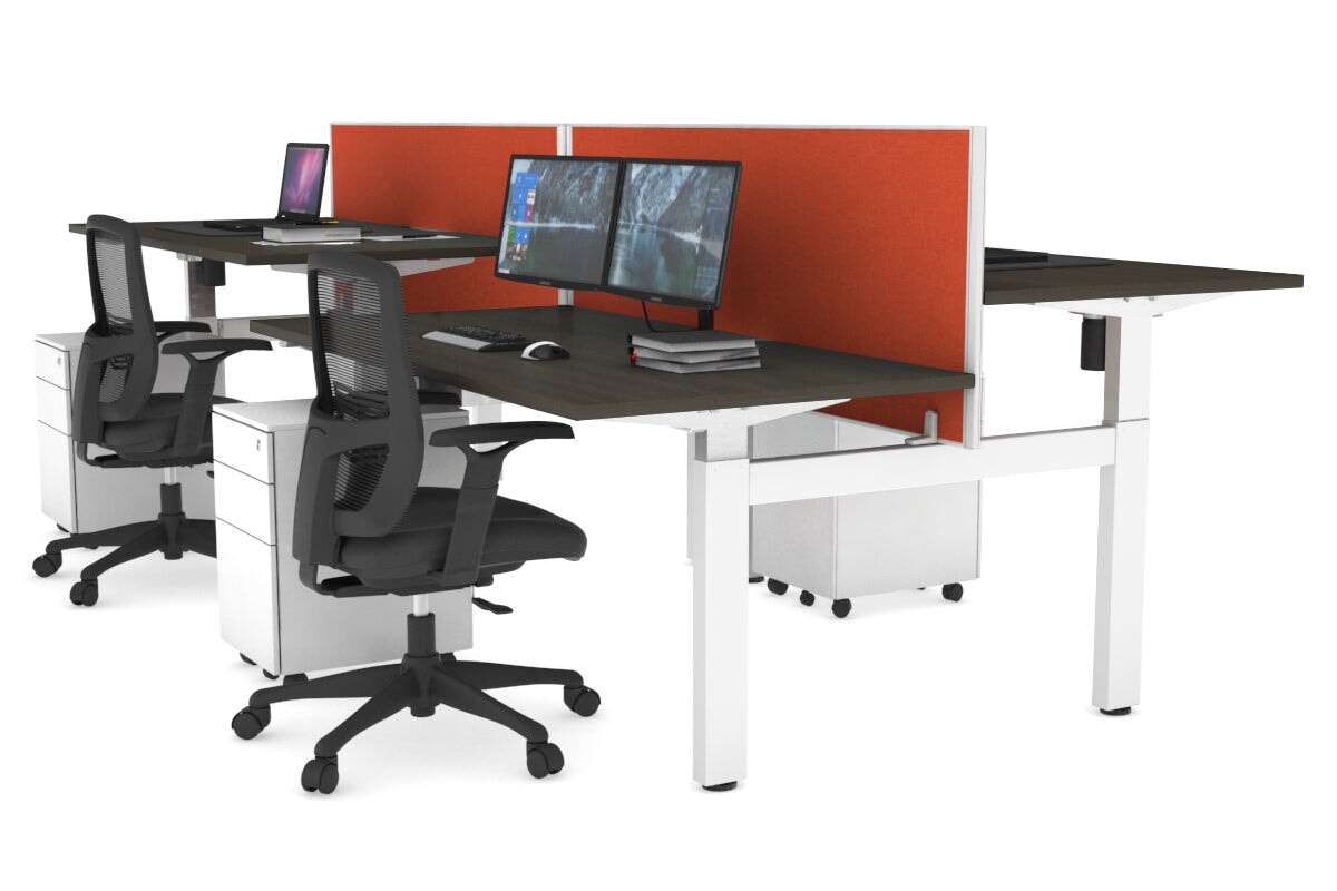 Adjustable 4-Person H Bench Workstation - White Frame [1600L x 800W] - Perfect for Office, Classroom, or Collaborative Workspace