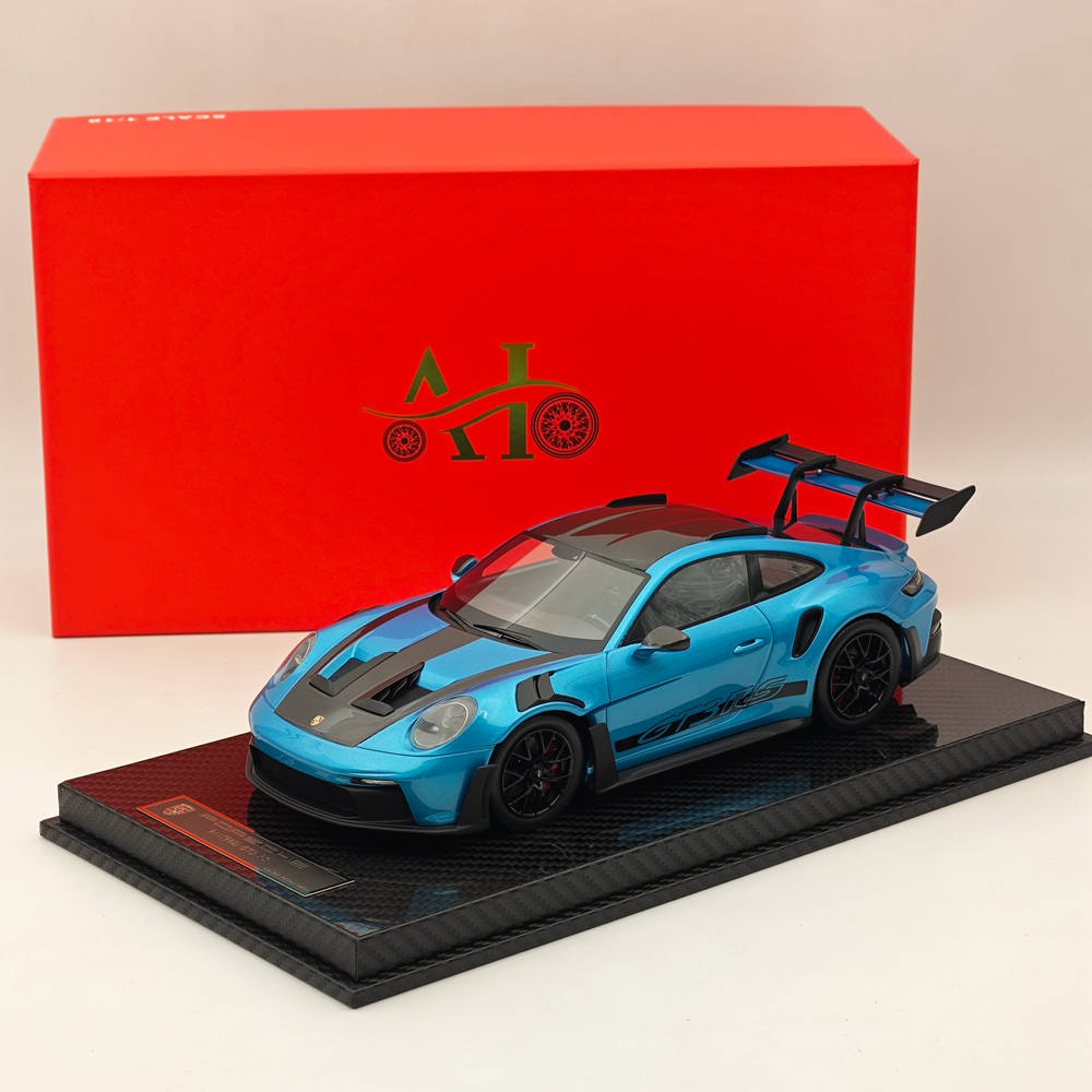 1/18 Scale Porsche 992 GT3 RS LCE Silver Blue Resin Die-Cast Model Car - High Quality Collectible for Display, Racing Enthusiasts & Car Lovers - Perfect for Home Office Decor, Gift Giving & Model Car Collections