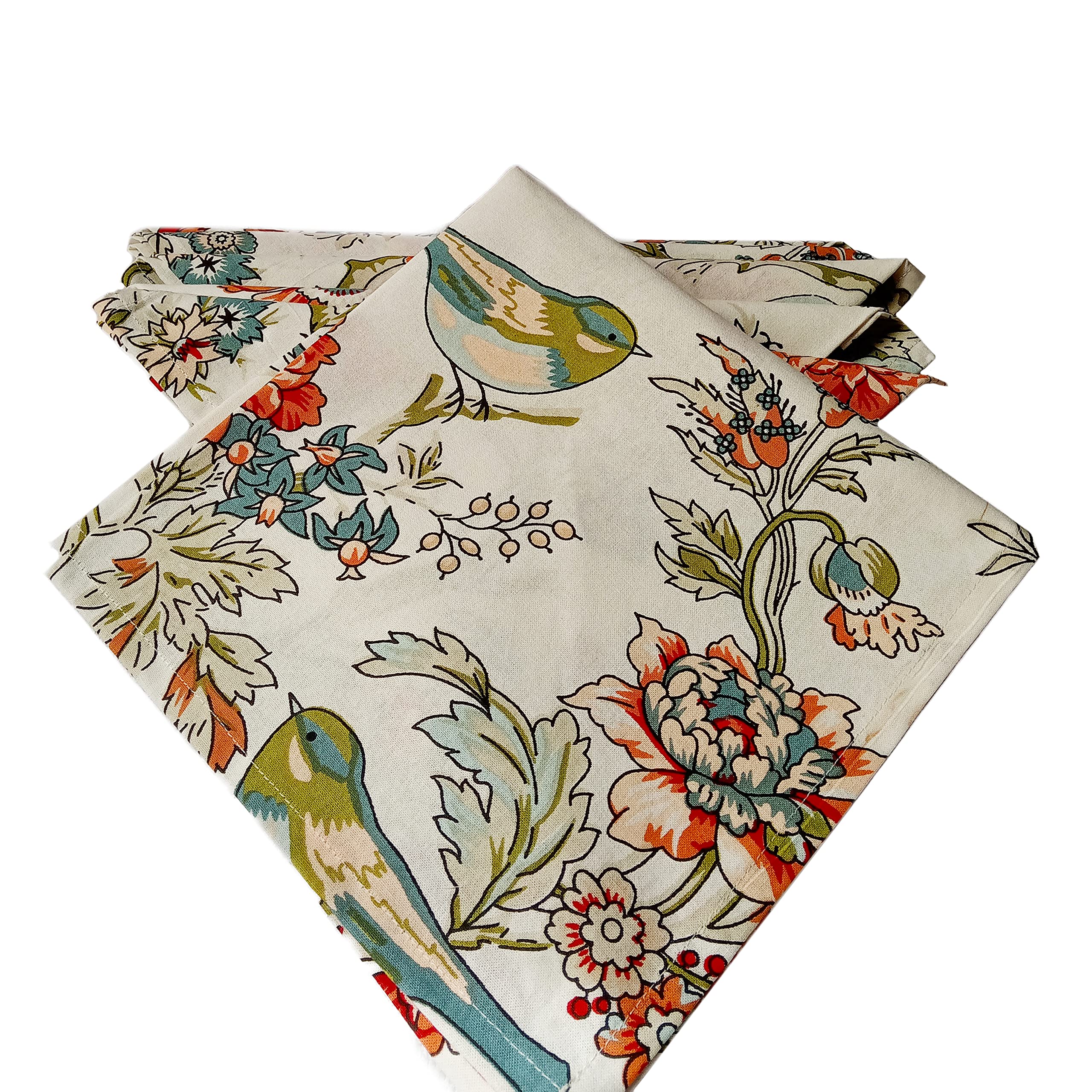 GURU JEE™ 6-Pack 100% Cotton Printed Table Napkins Set - Soft Washable Cloth Dinner Napkins with Bird & Floral Design for Everyday Use, Parties, and Fine Dining