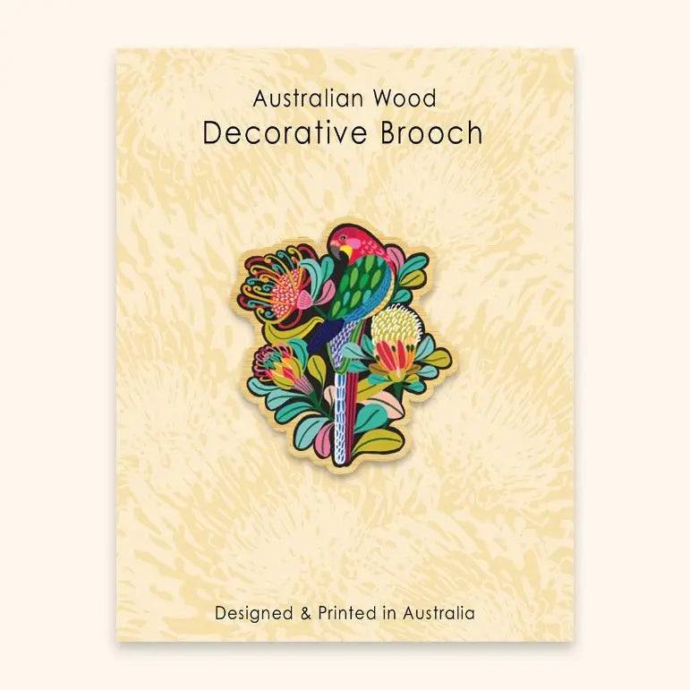 Handmade Australian Rosella Bird Wooden Brooch - Unique Nature-Inspired Jewelry for Women - Perfect for Casual Wear, Gift Giving & Bird Lovers