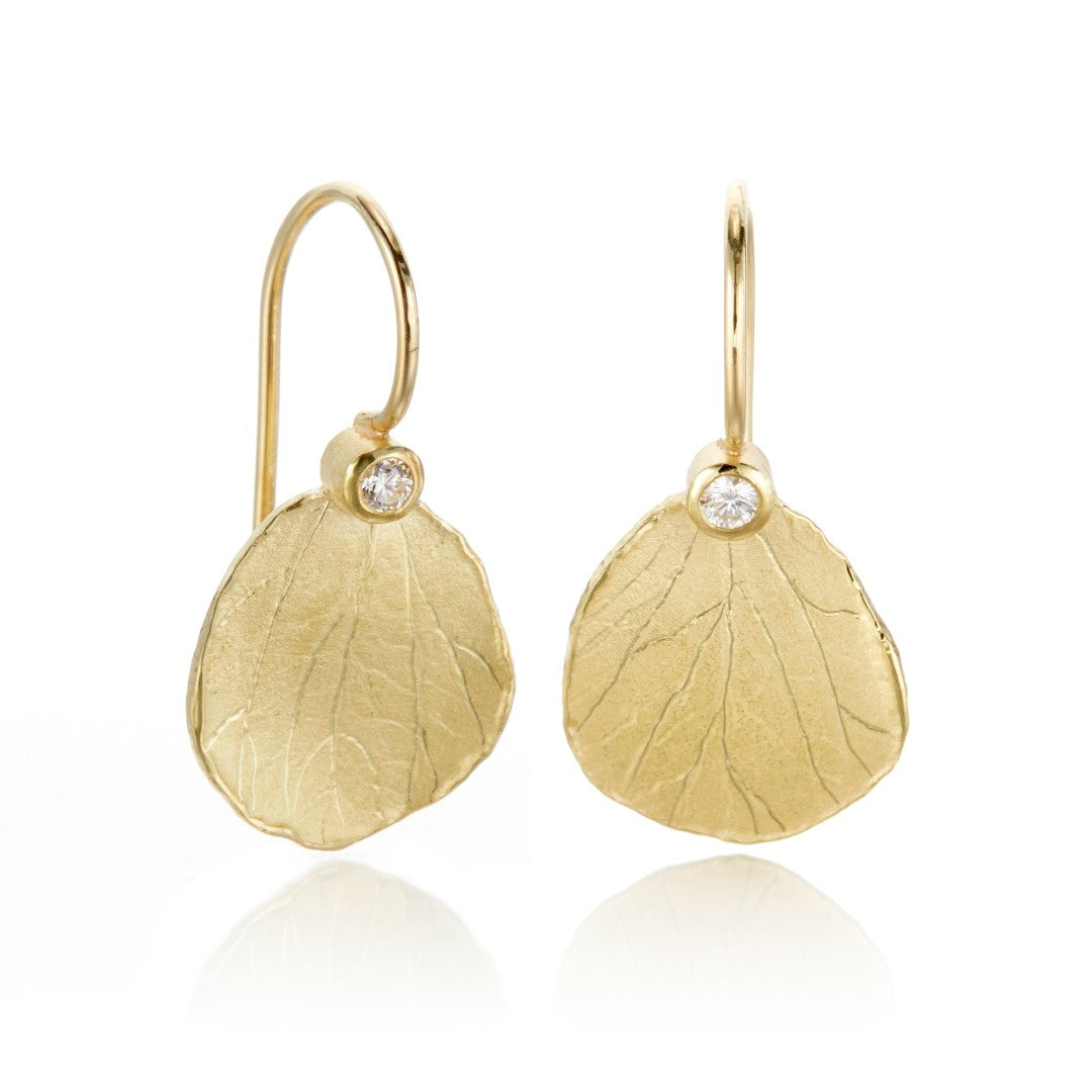 Hydrangea Petal & Diamond Drop Earrings for Women - 14K Gold Plated Floral Dangle Earrings - Elegant Wedding, Party & Evening Jewelry Gift