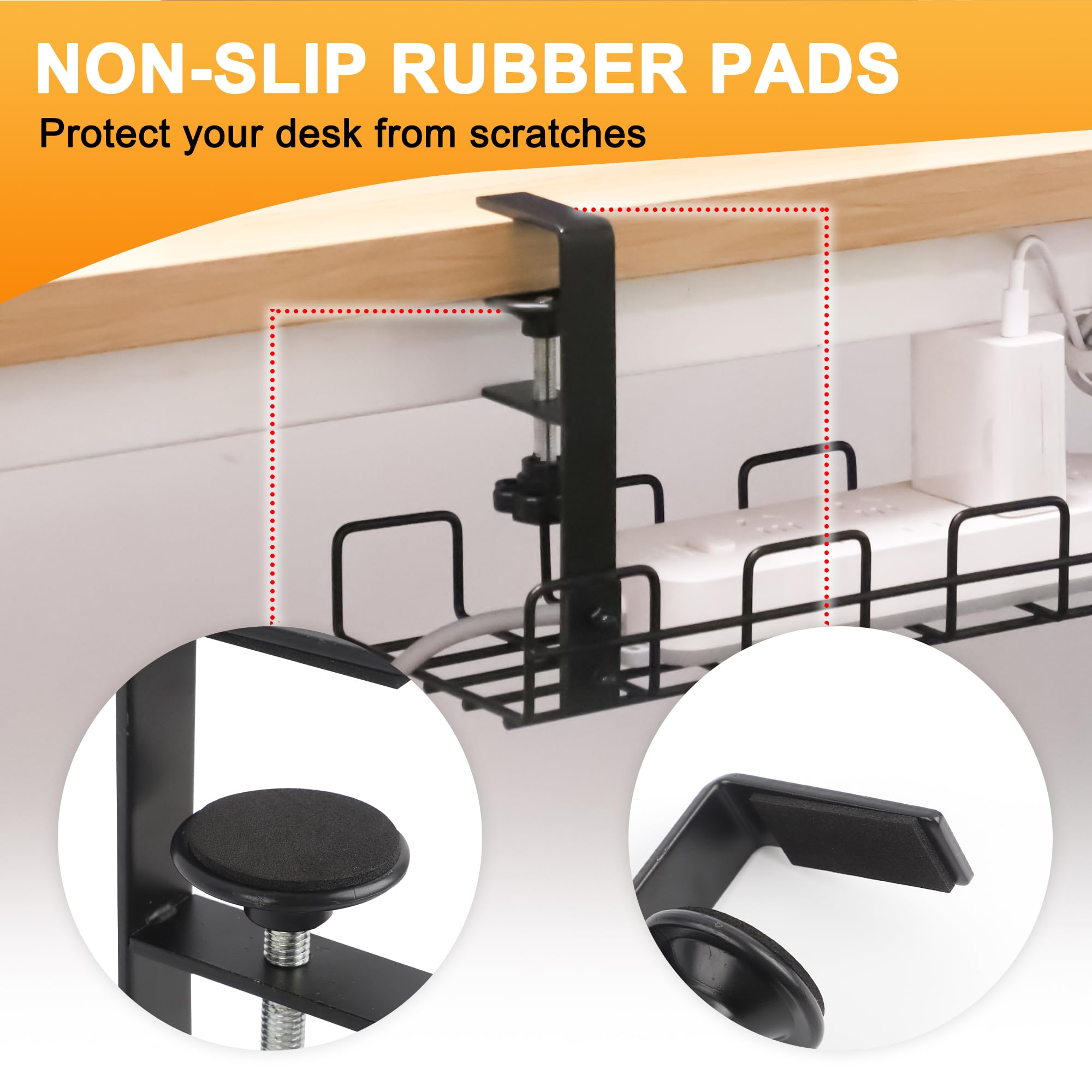 COSYAWN Under Desk Cable Management Tray - No Drill Steel Wire Organizer for Office & Home (2 Pack, Black) | Keep Cables Neat Under Computer Desk & Workstation