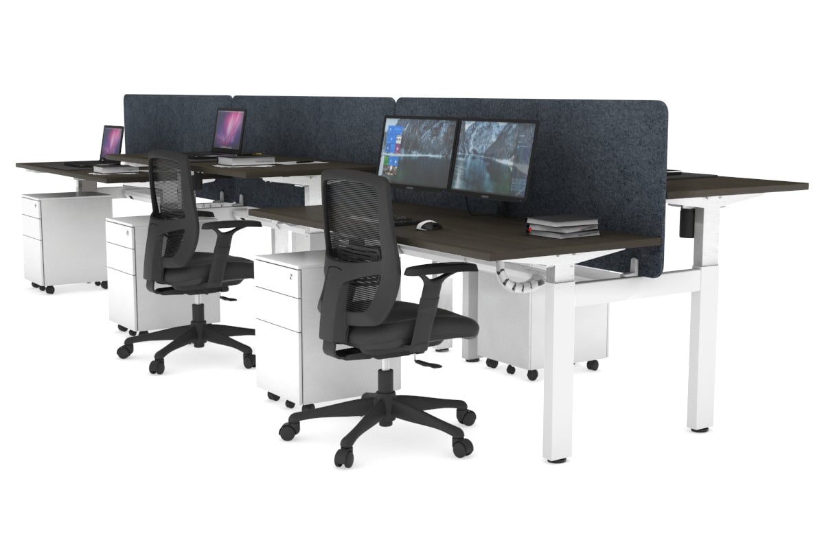 Adjustable Height 6-Person H Bench Workstation with White Frame [1600L x 700W] - Perfect for Office, Coworking Spaces & Home Offices